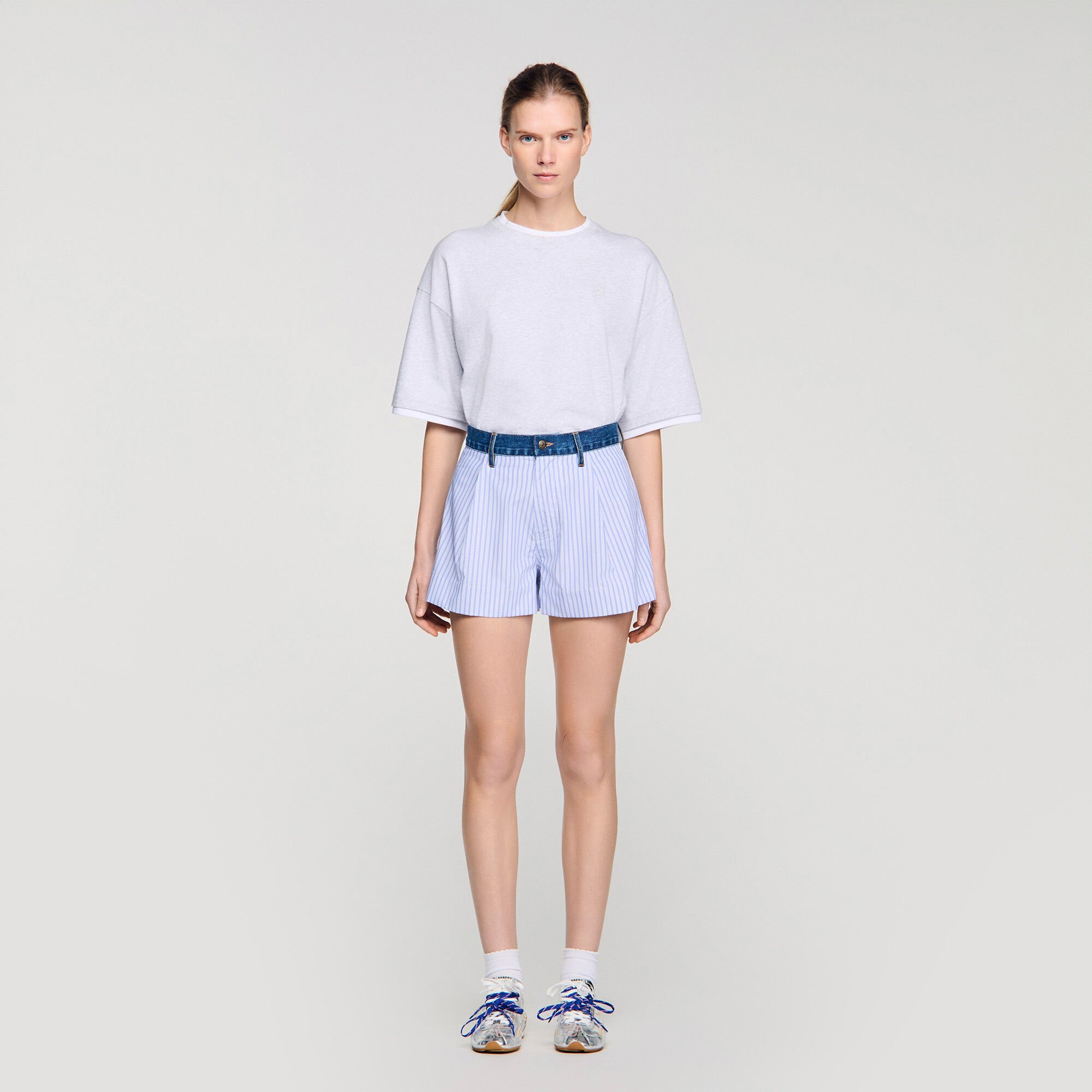 Striped shorts with denim details