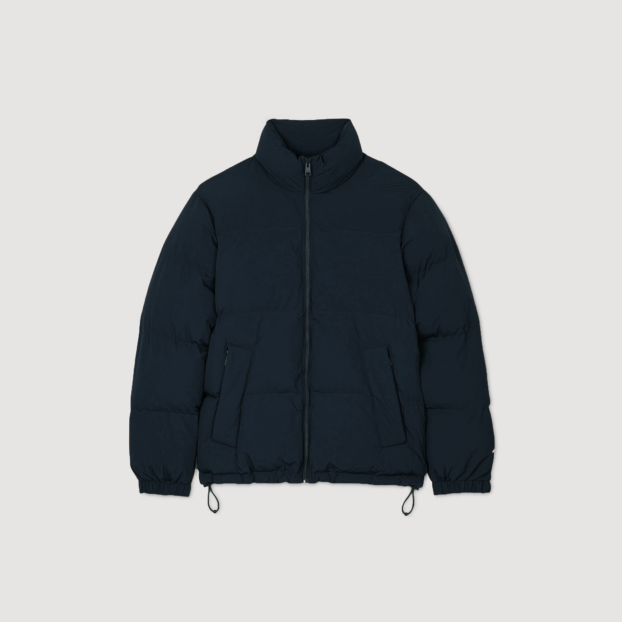 Hooded puffer with high collar
