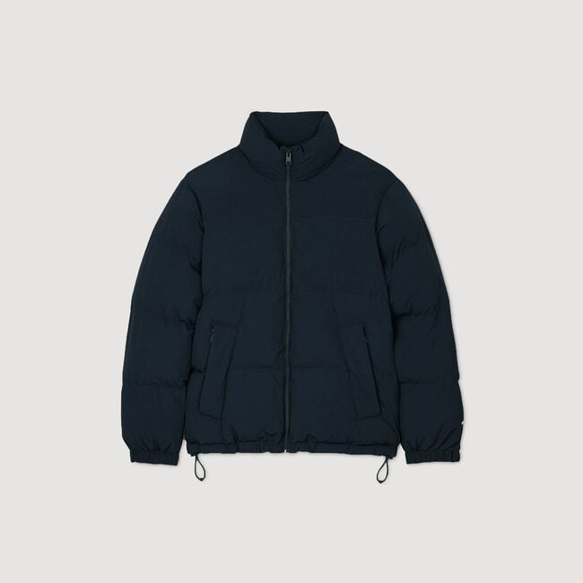 Hooded puffer with high collar