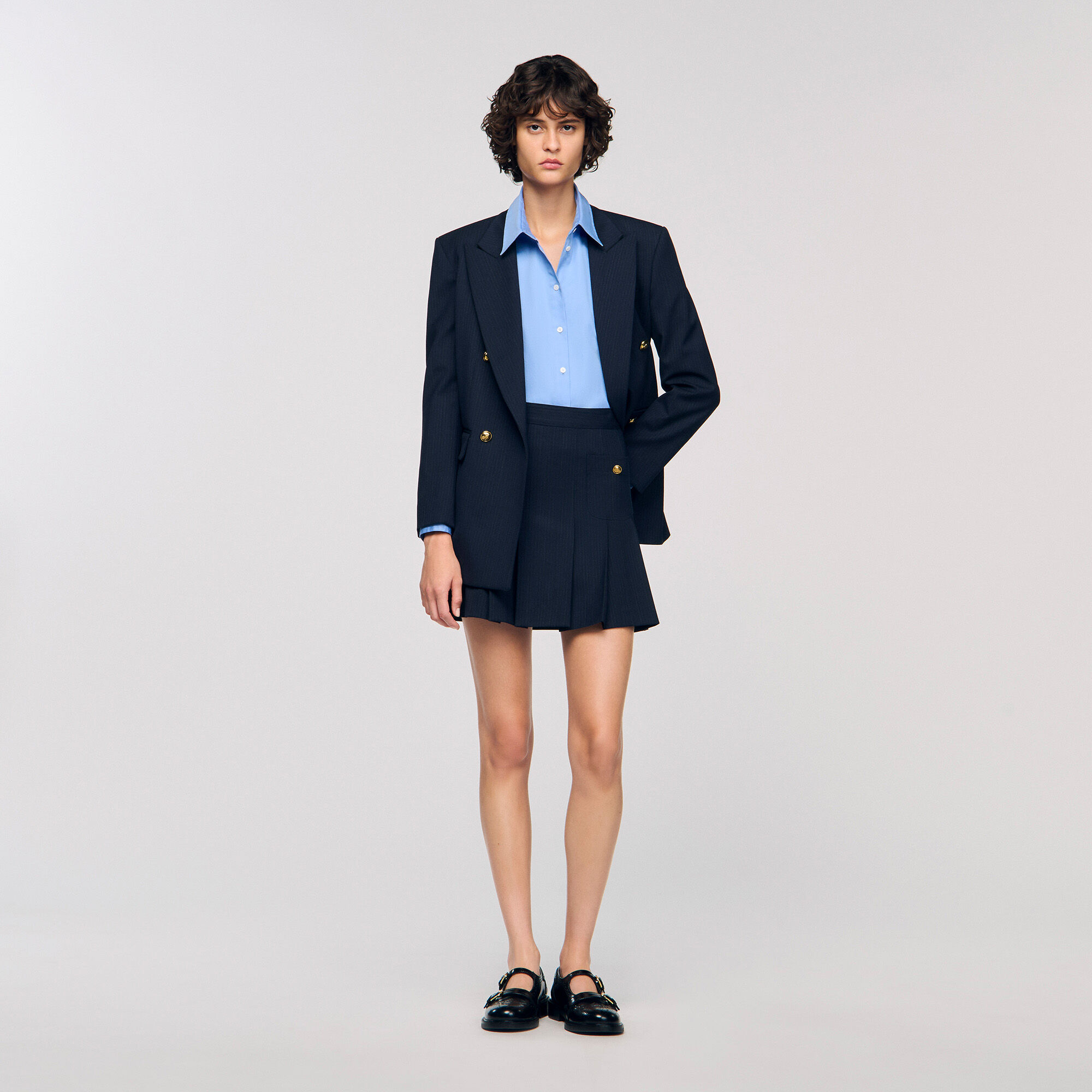 Short striped pleated skirt blue For Women | Sandro Paris Short striped pleated skirt blue For Women | Sandro Paris