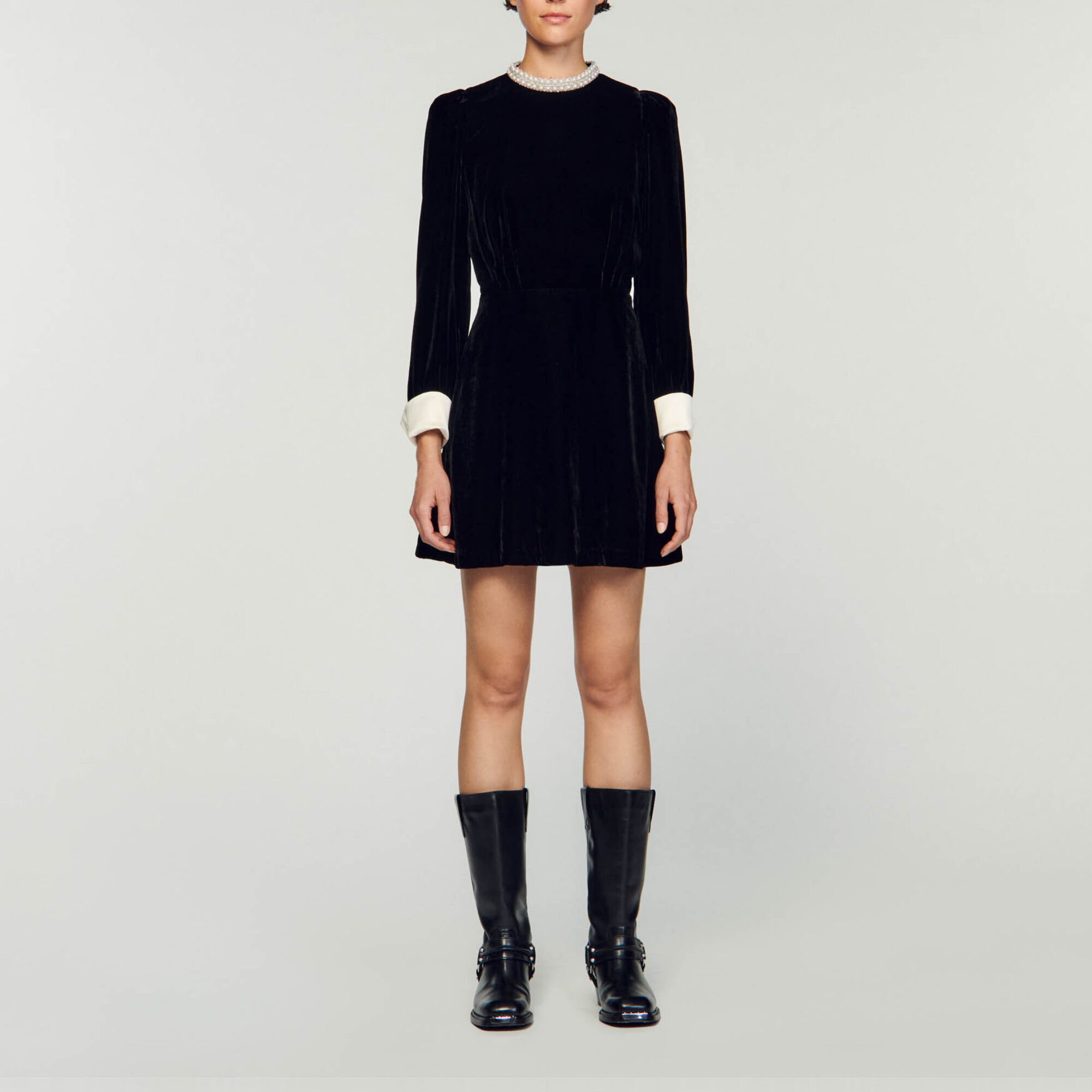Short velvet dress Black Gray Women Sandro Paris