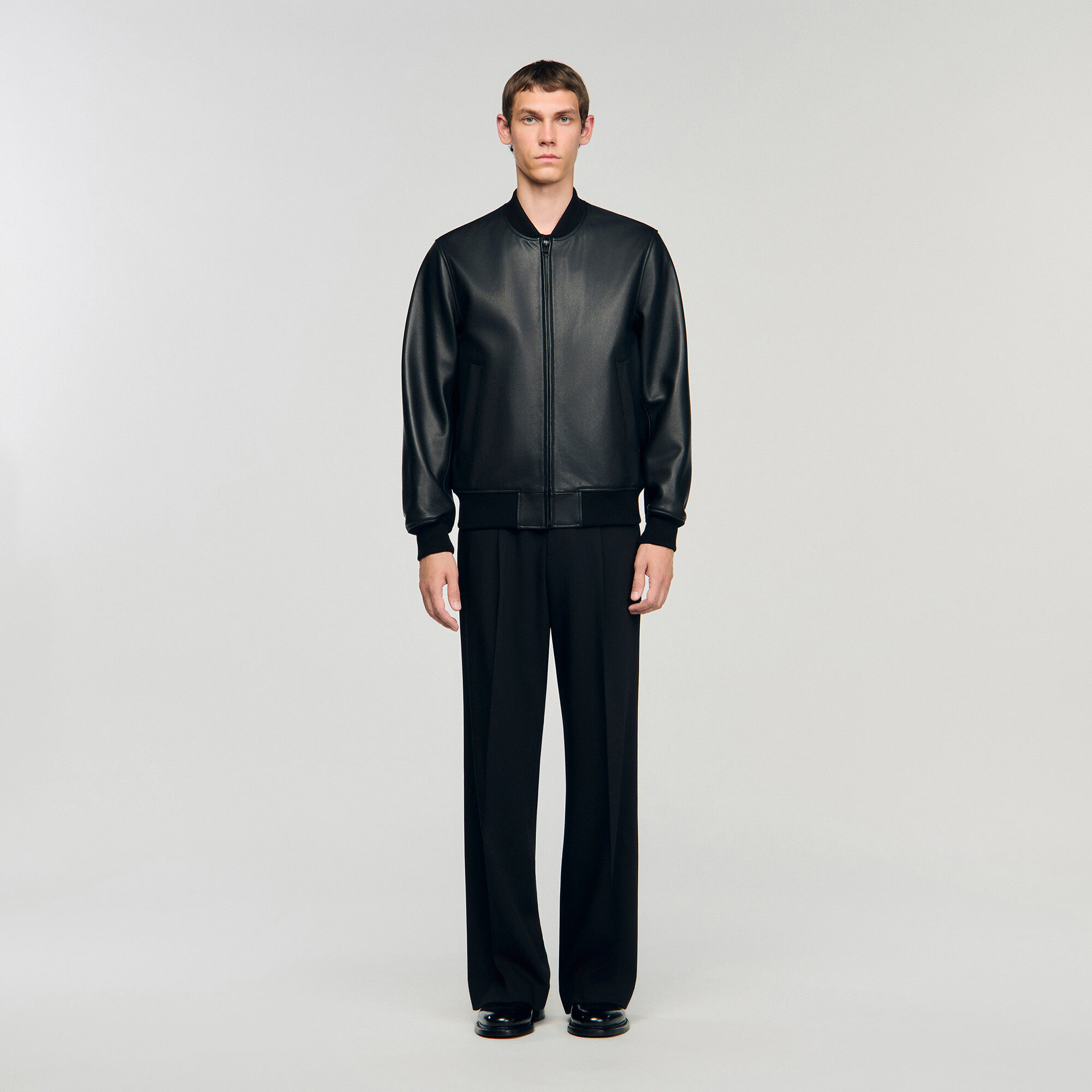 Leather jacket black / gray for Men | Sandro Paris
