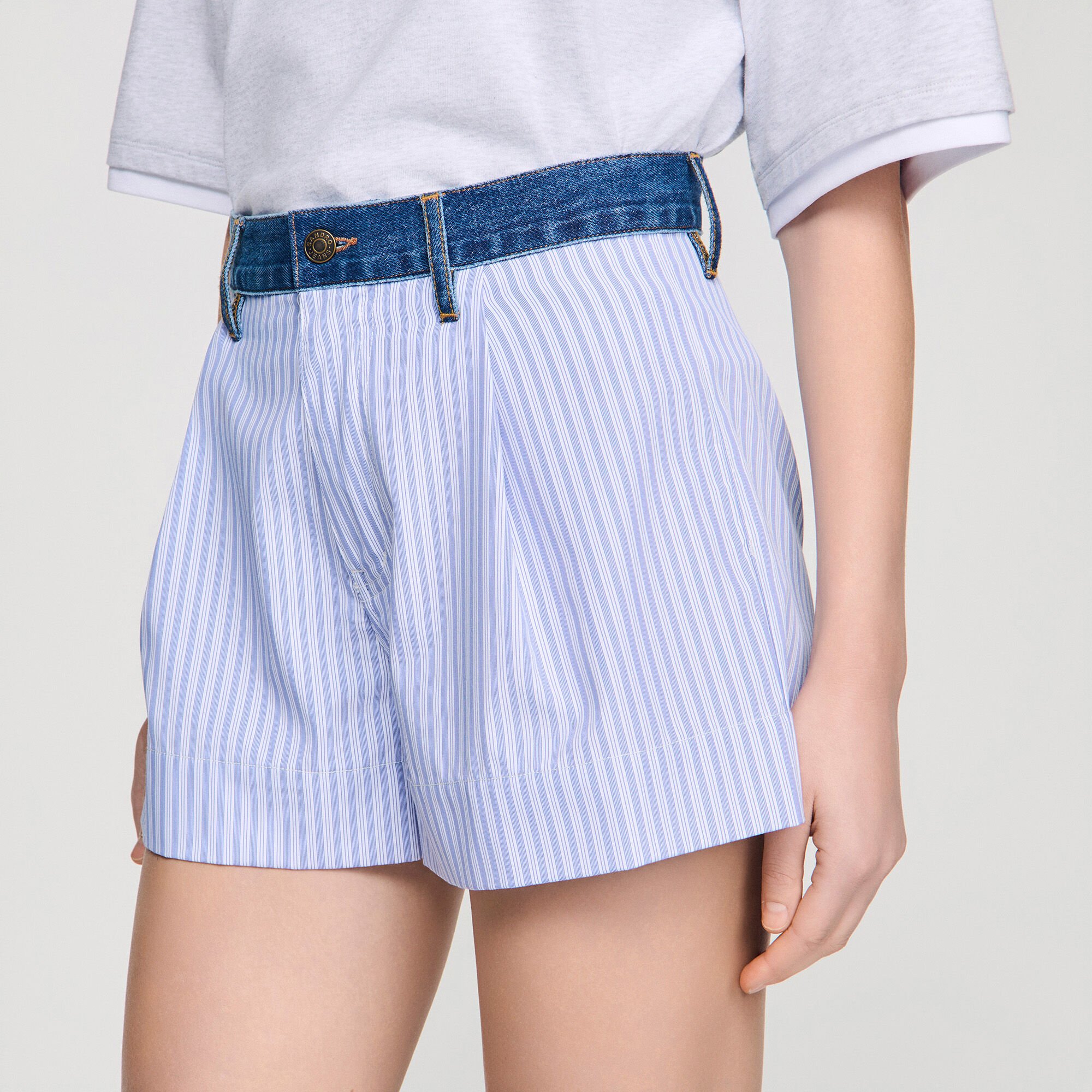 Striped shorts with denim details