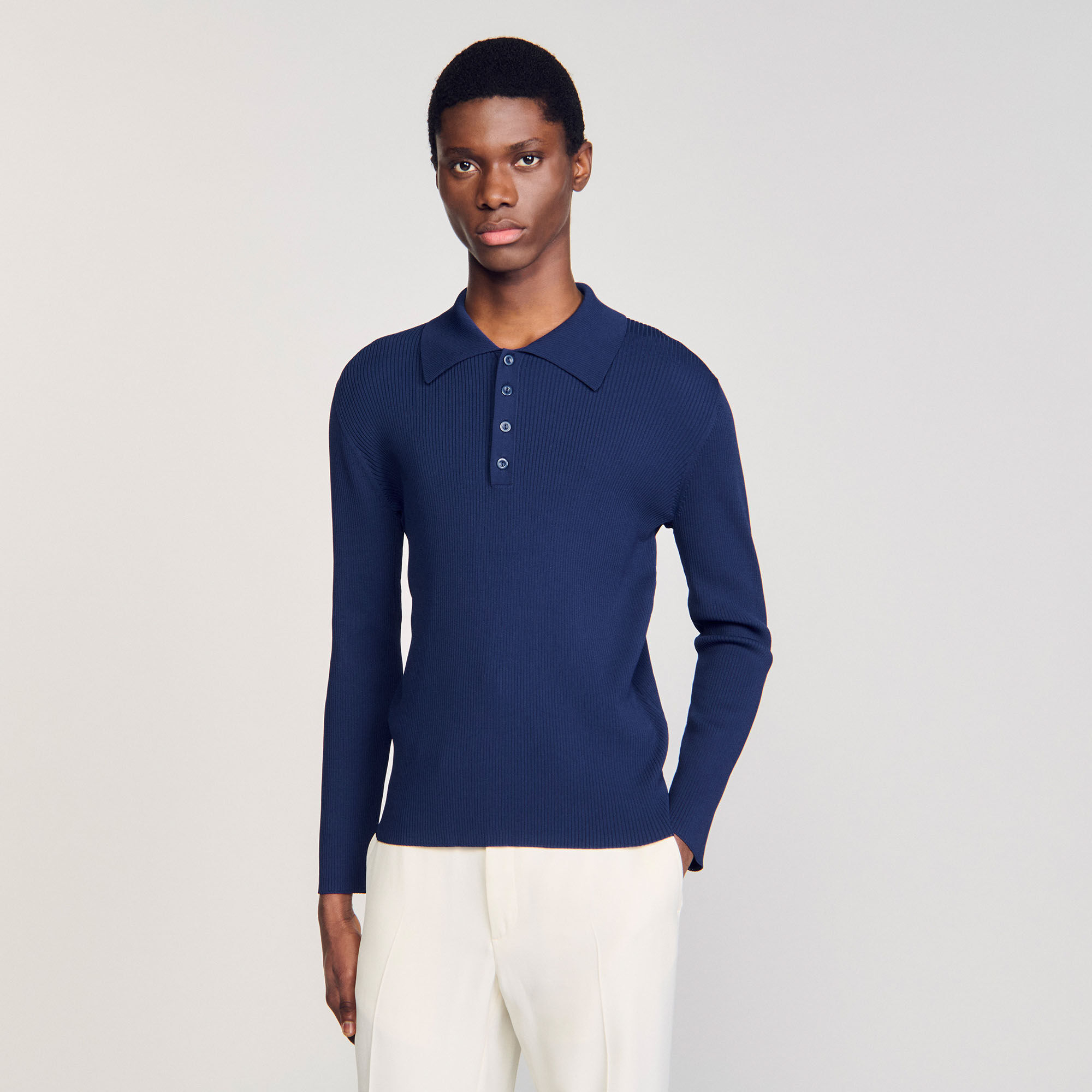Rib knit polo shirt