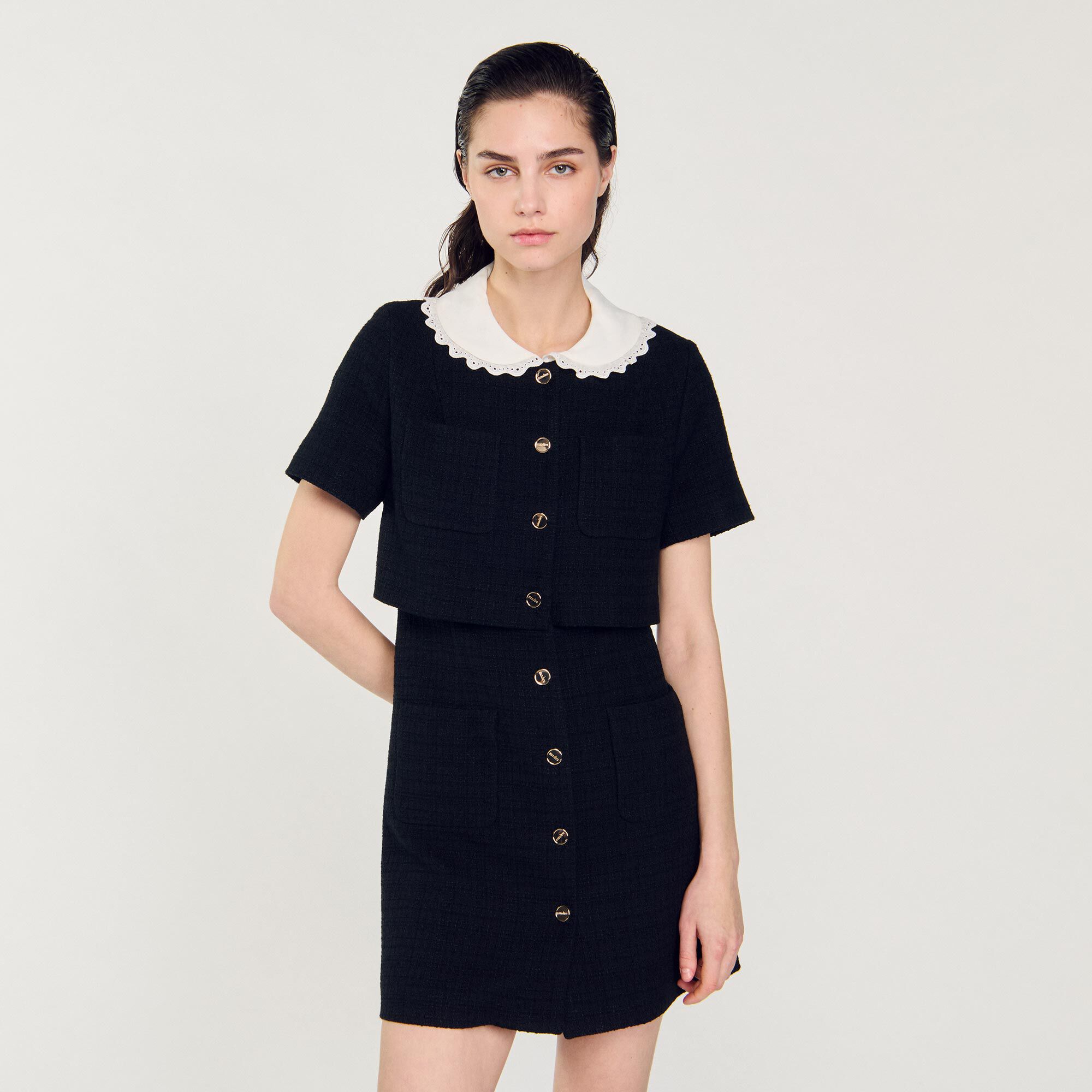 Two-tone tweed mini dress black / gray For Women | Sandro Paris