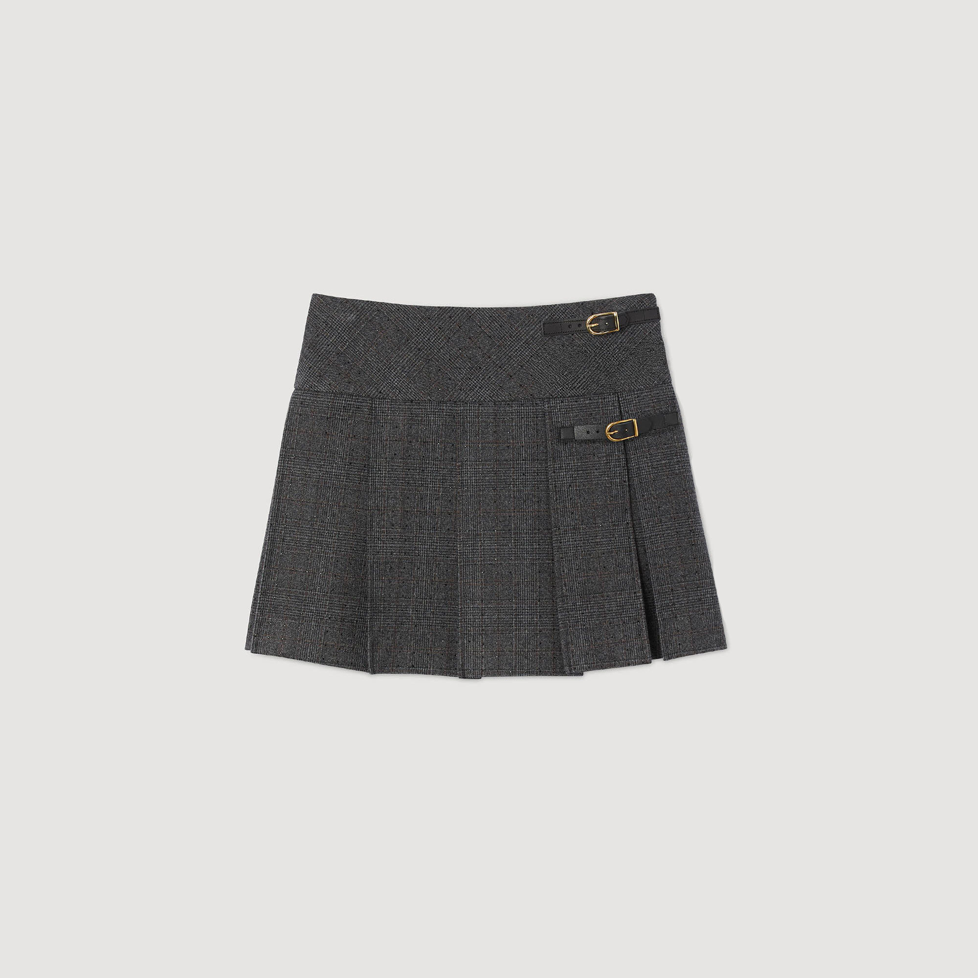 sandro サンドロパリ　ミニスカート　34 SANDRO(サンドロ) ツイル ミニスカート チェック プリーツ入り