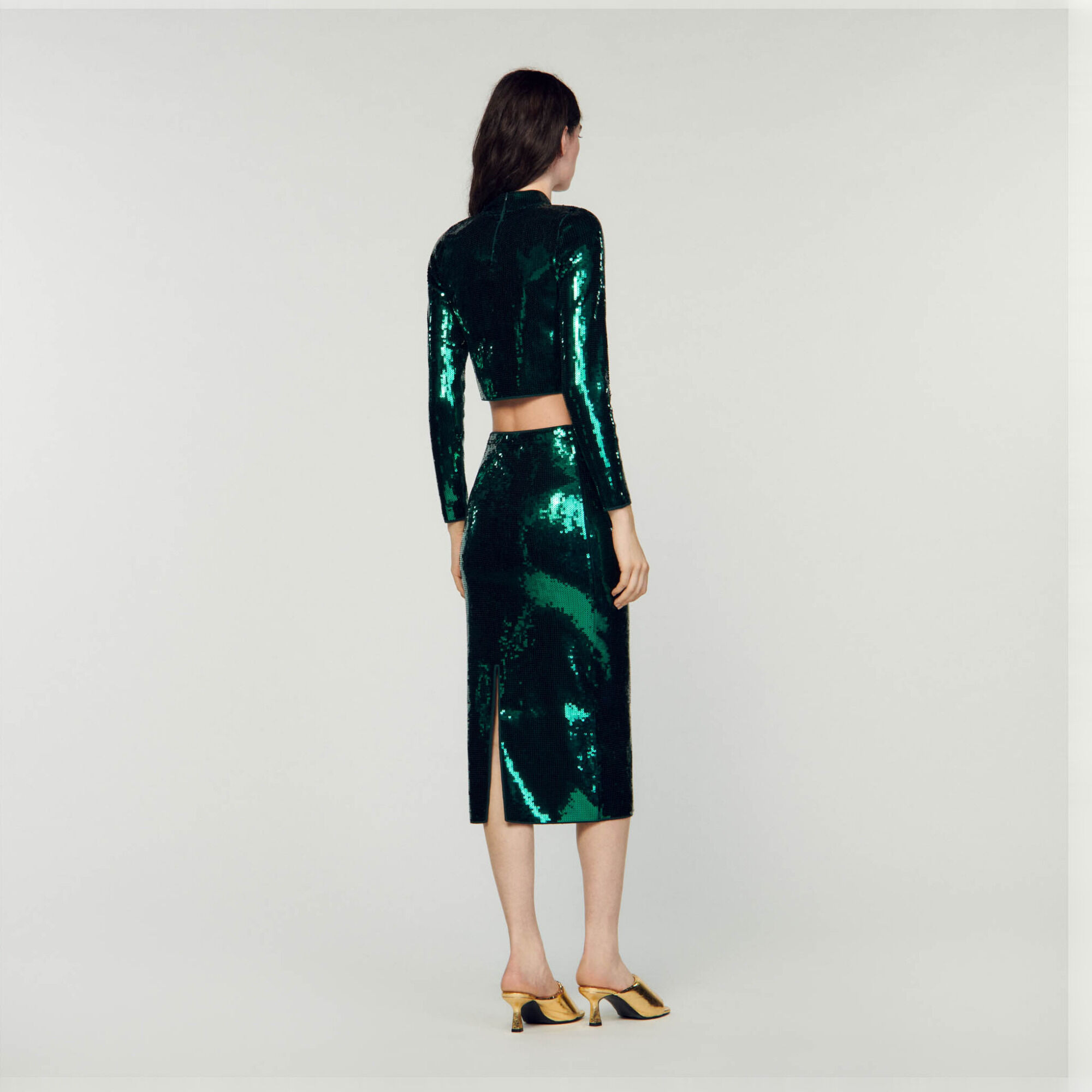 Cropped knit jumper with sequins