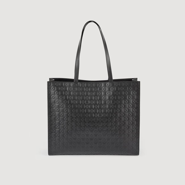 Large tote in monogram-embossed leather