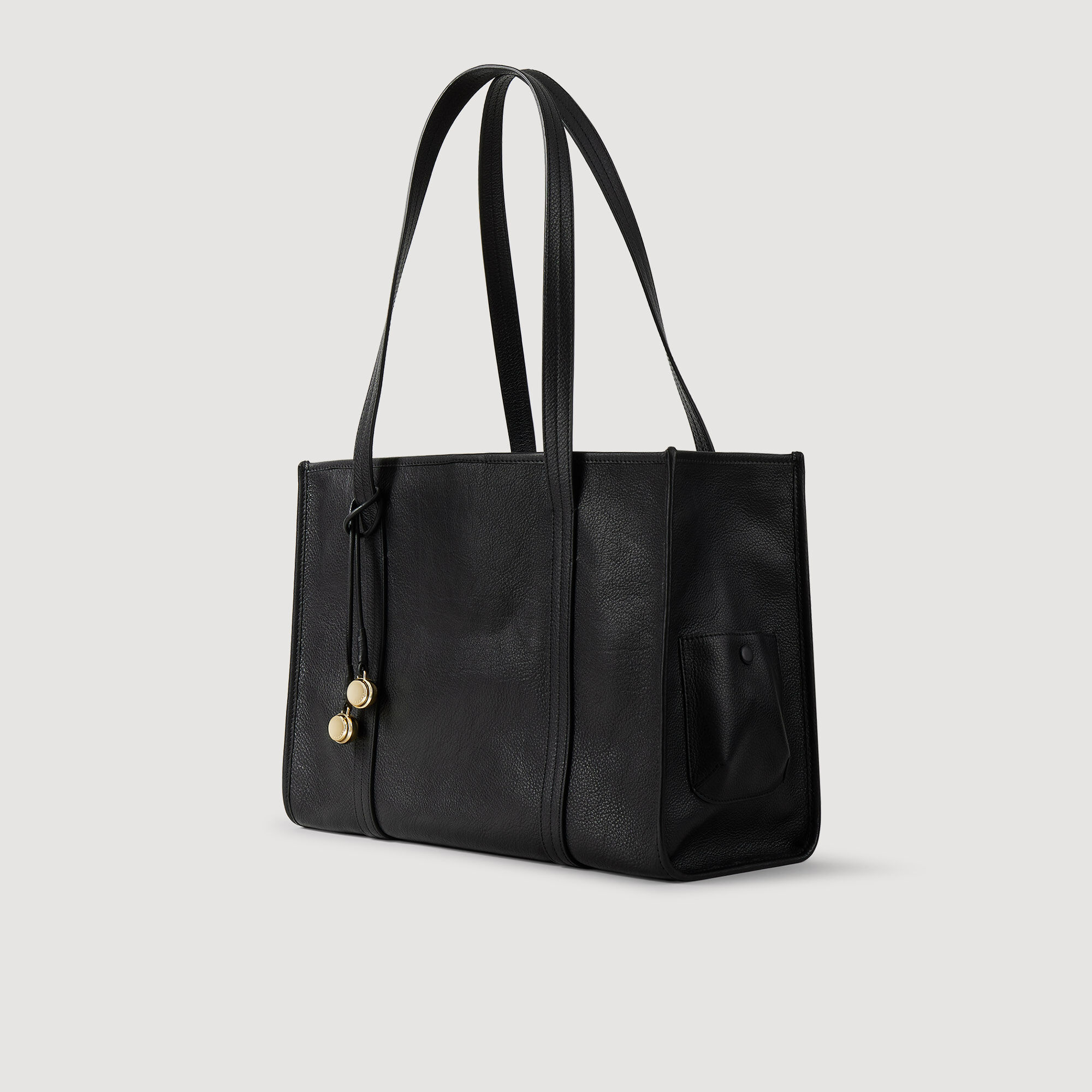 【Sandro】スマイリートートバッグ Sandro Soft leather shopping bag black / gray For Women | Sandro Paris