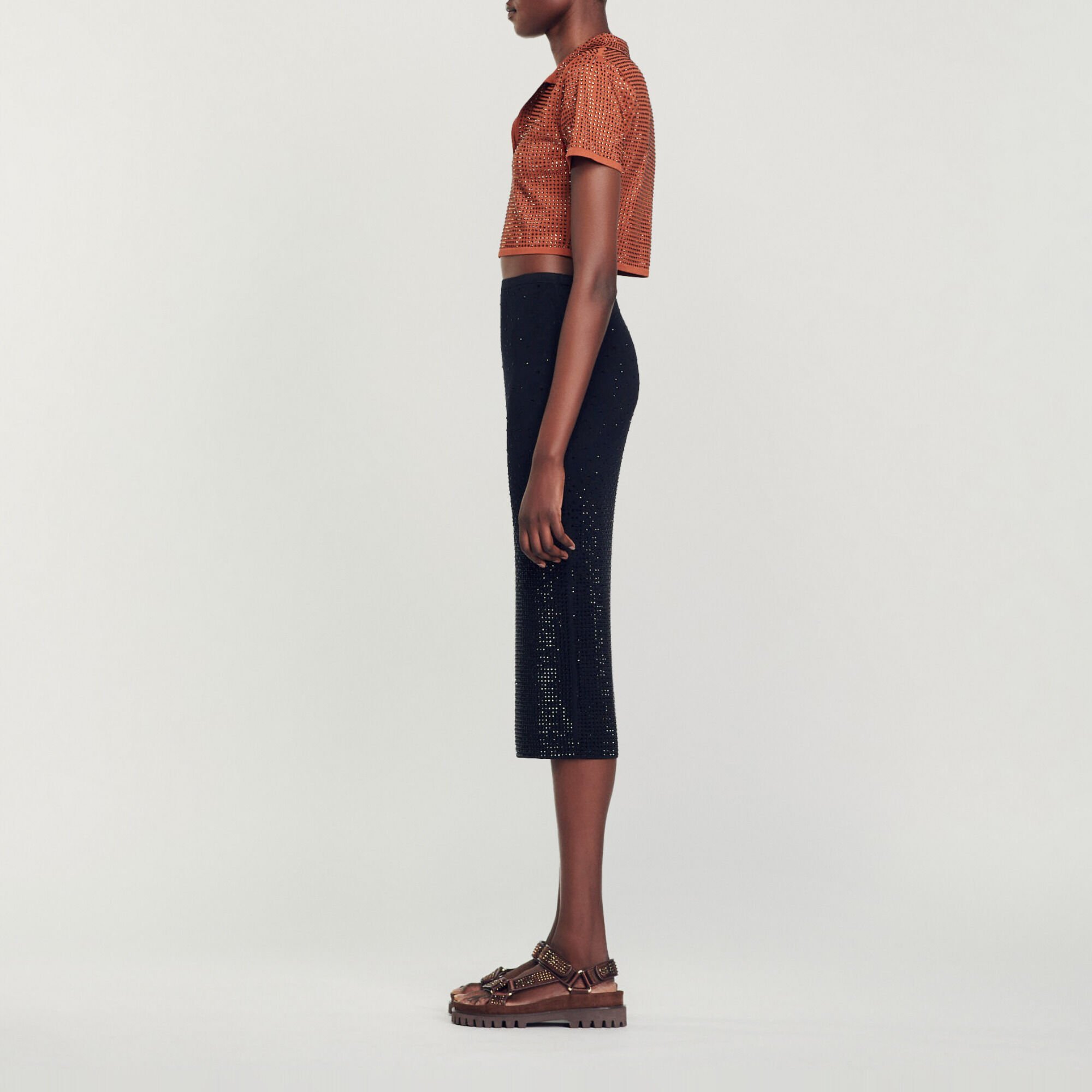 Rhinestone-embellished midi skirt