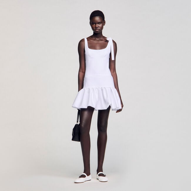 Dual-material short dress