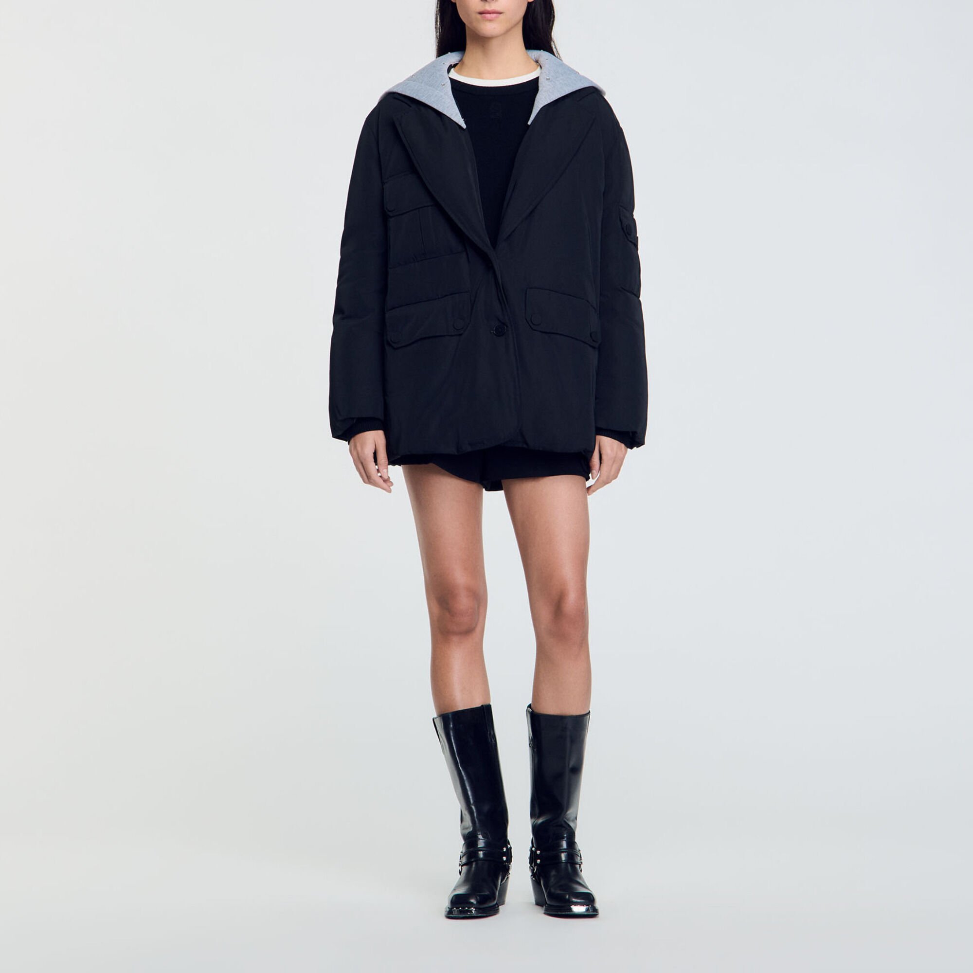 Coat with contrasting hood