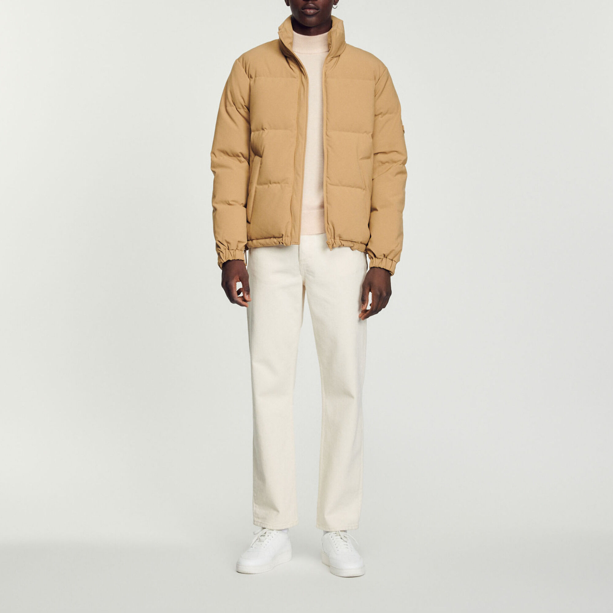 Technical fabric padded jacket white beige for Men Sandro Paris