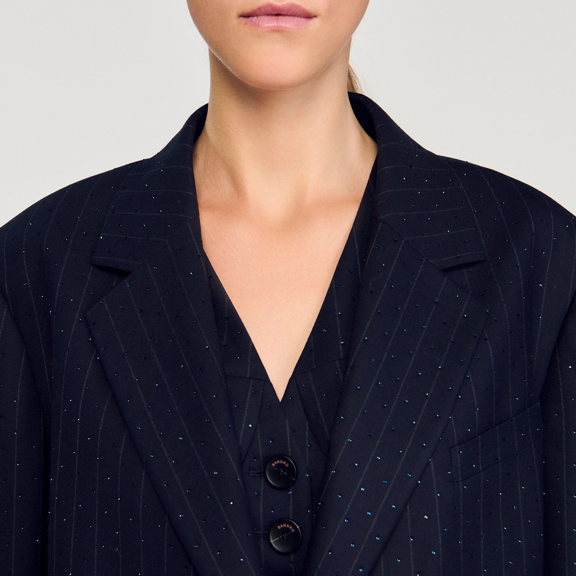 Striped rhinestone suit jacket blue For Women | Sandro Paris