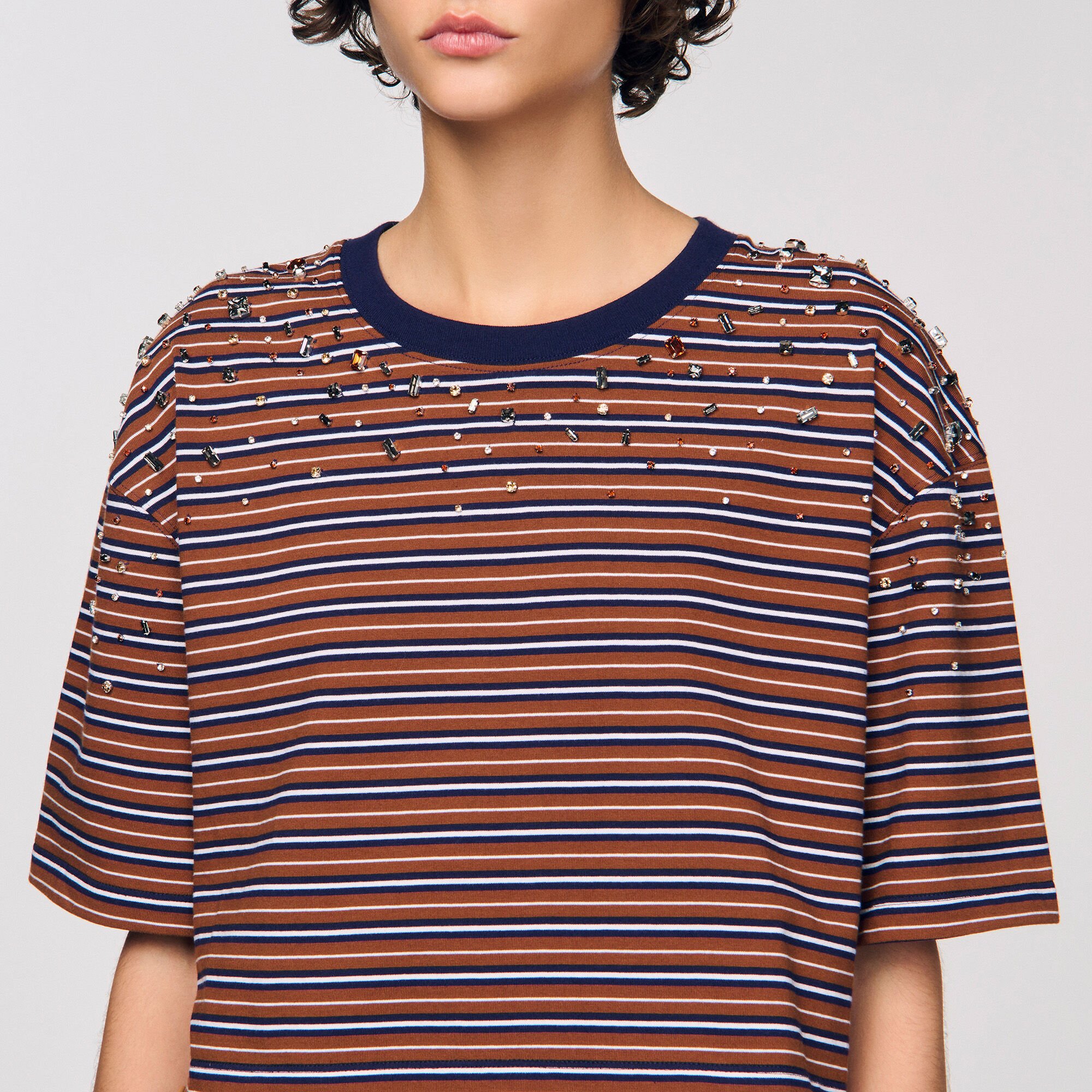 Striped rhinestone T-shirt