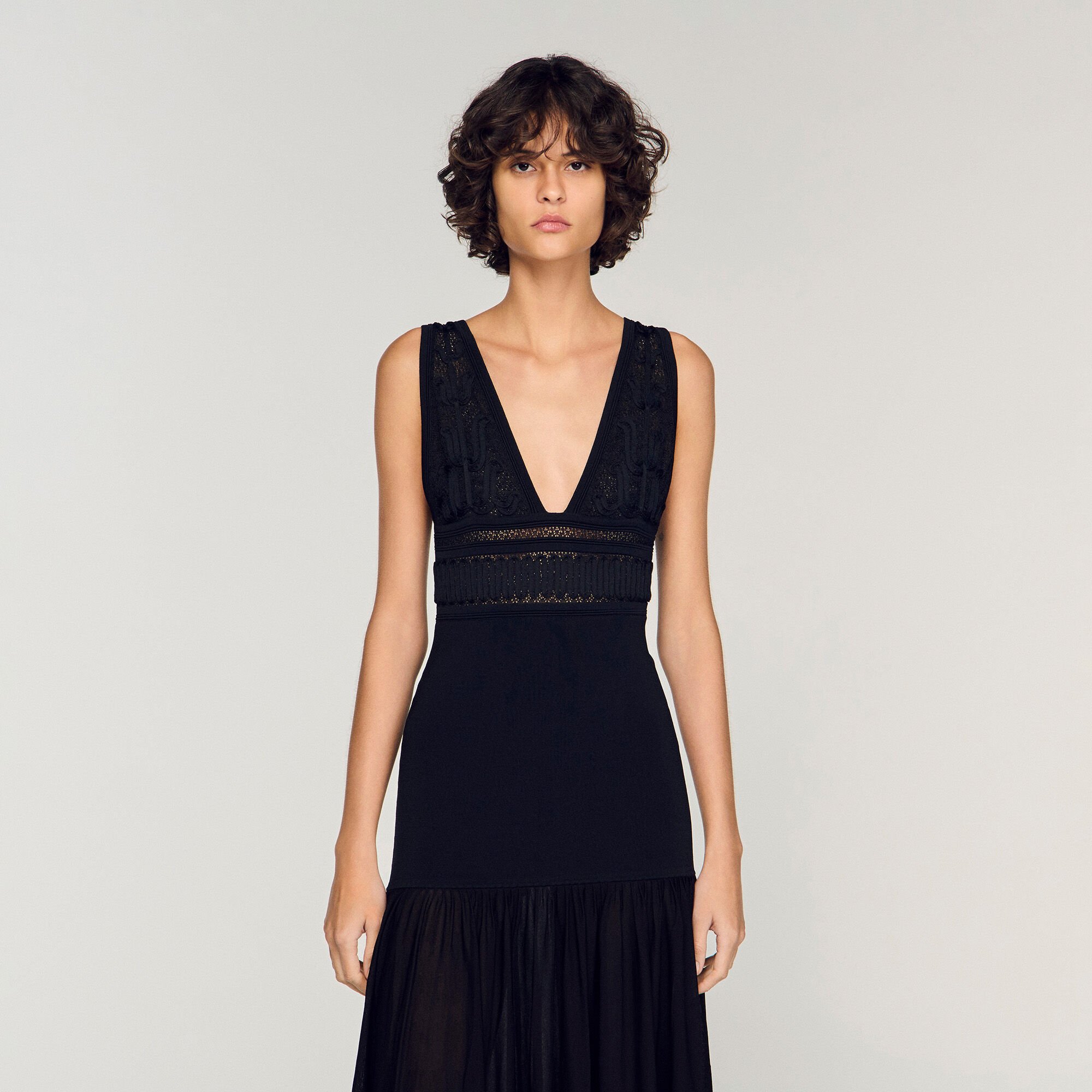 Ruffled knit maxi dress