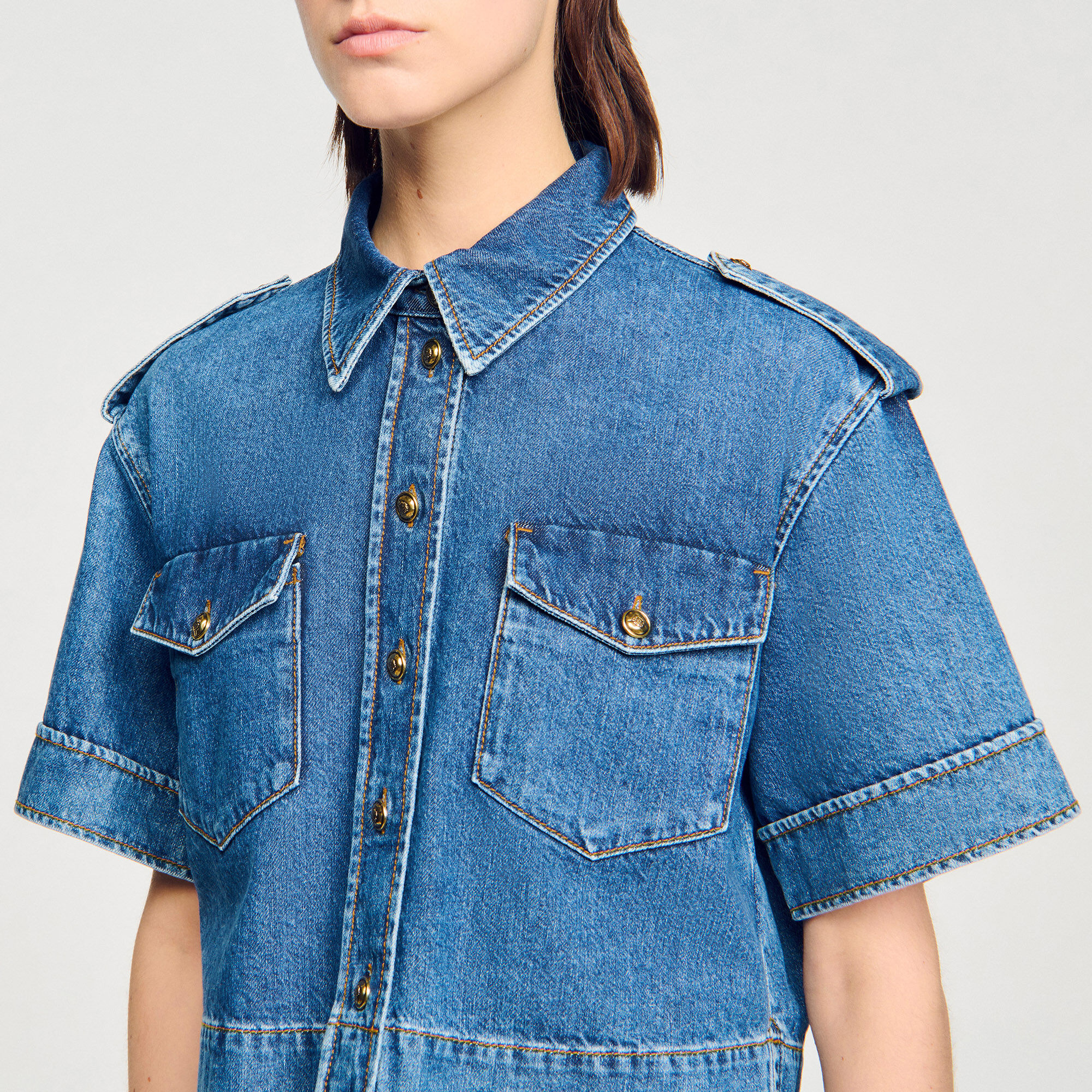 Cropped denim shirt