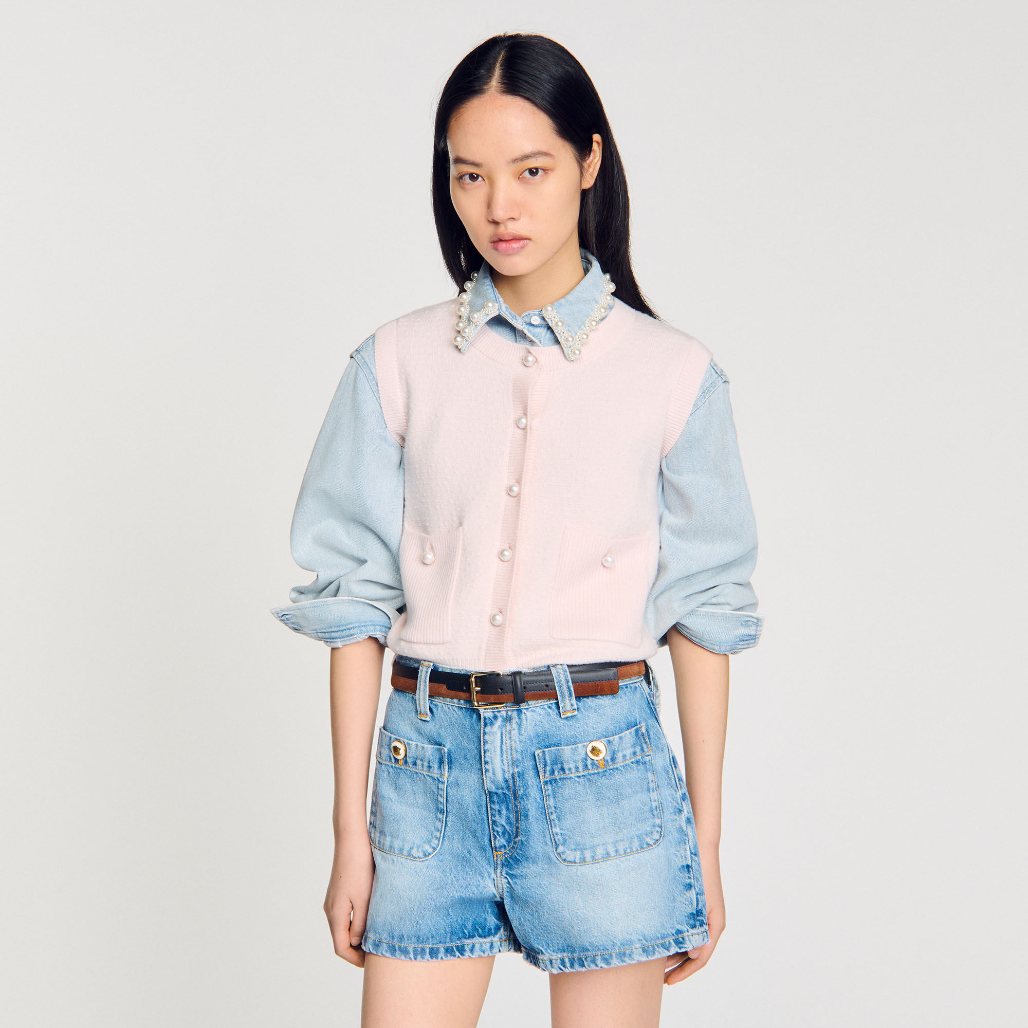 Textured tweed cardigan pink For Women | Sandro Paris