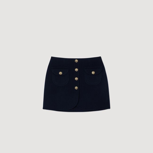 Double-faced short wool skirt