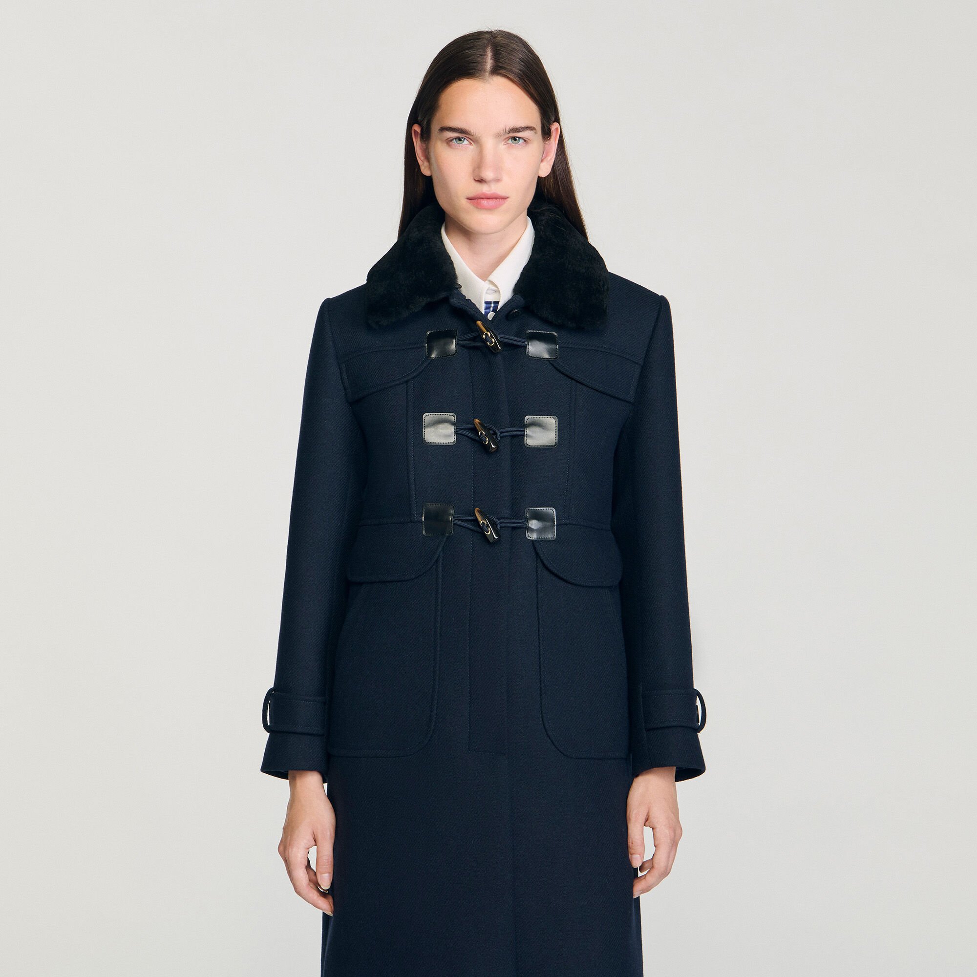 Long coat with velvet collar