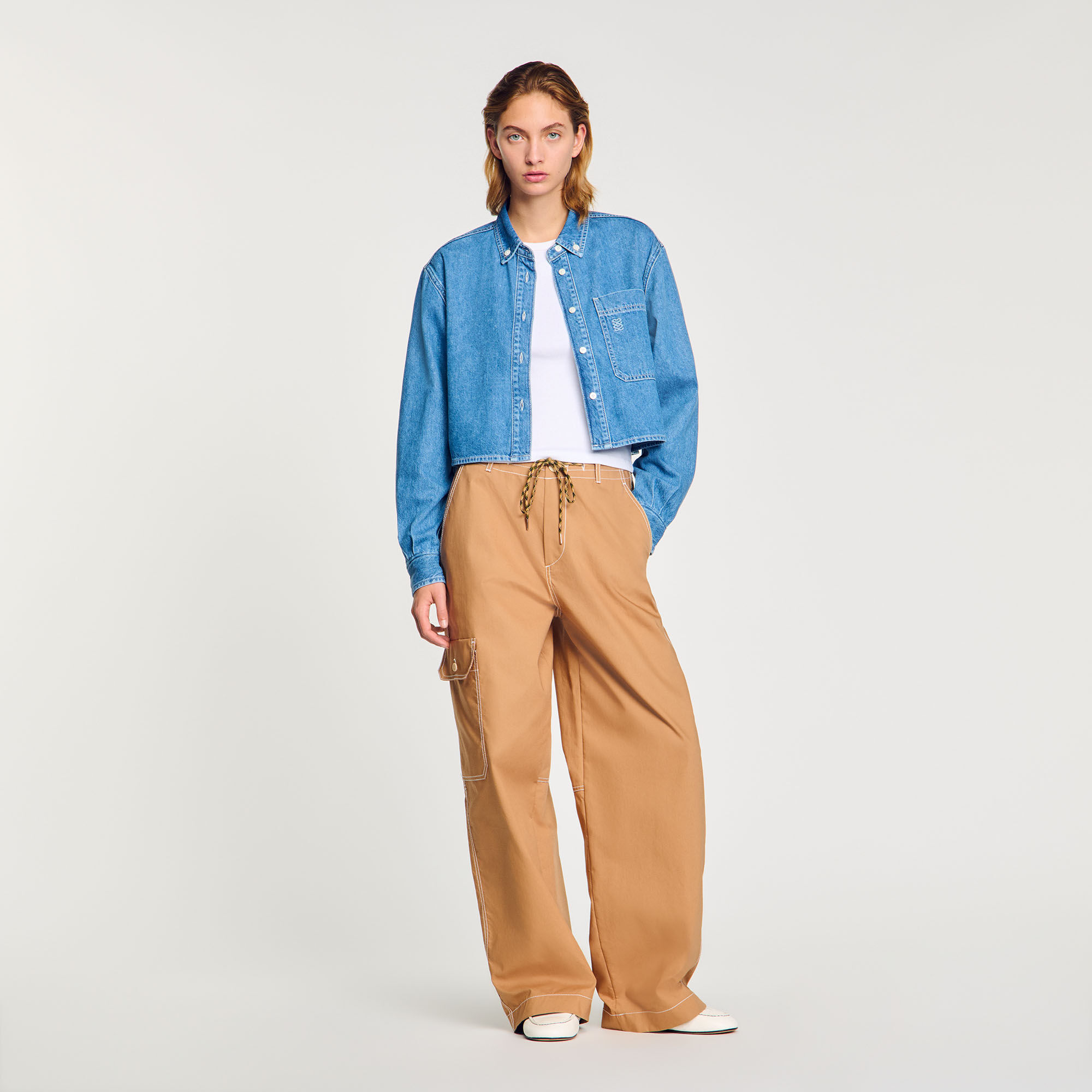 高評価の贈り物 For blue shirt cropped Denim Women Paris Sandro | トップス