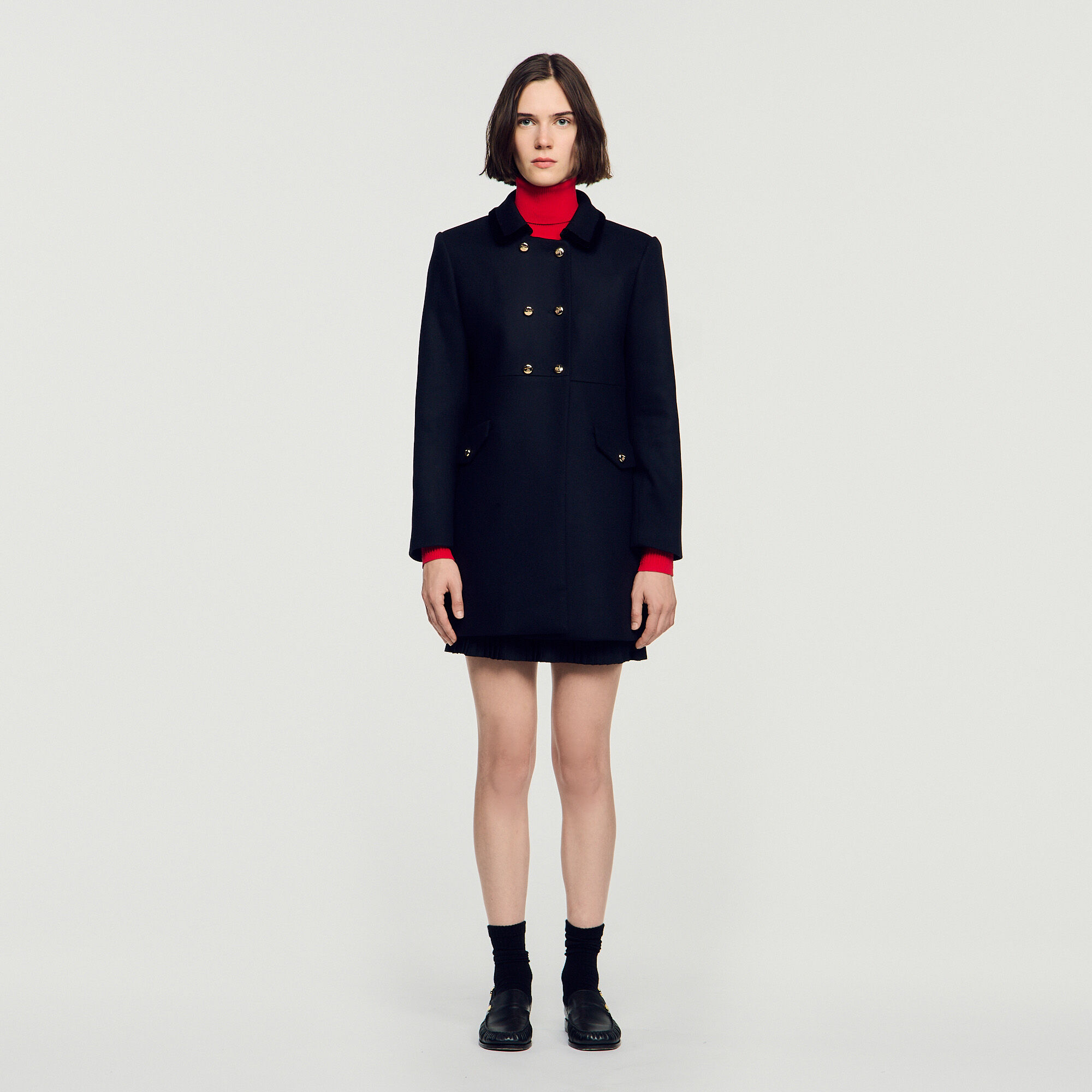 Mid-length coat with velvet collar - Women | Sandro