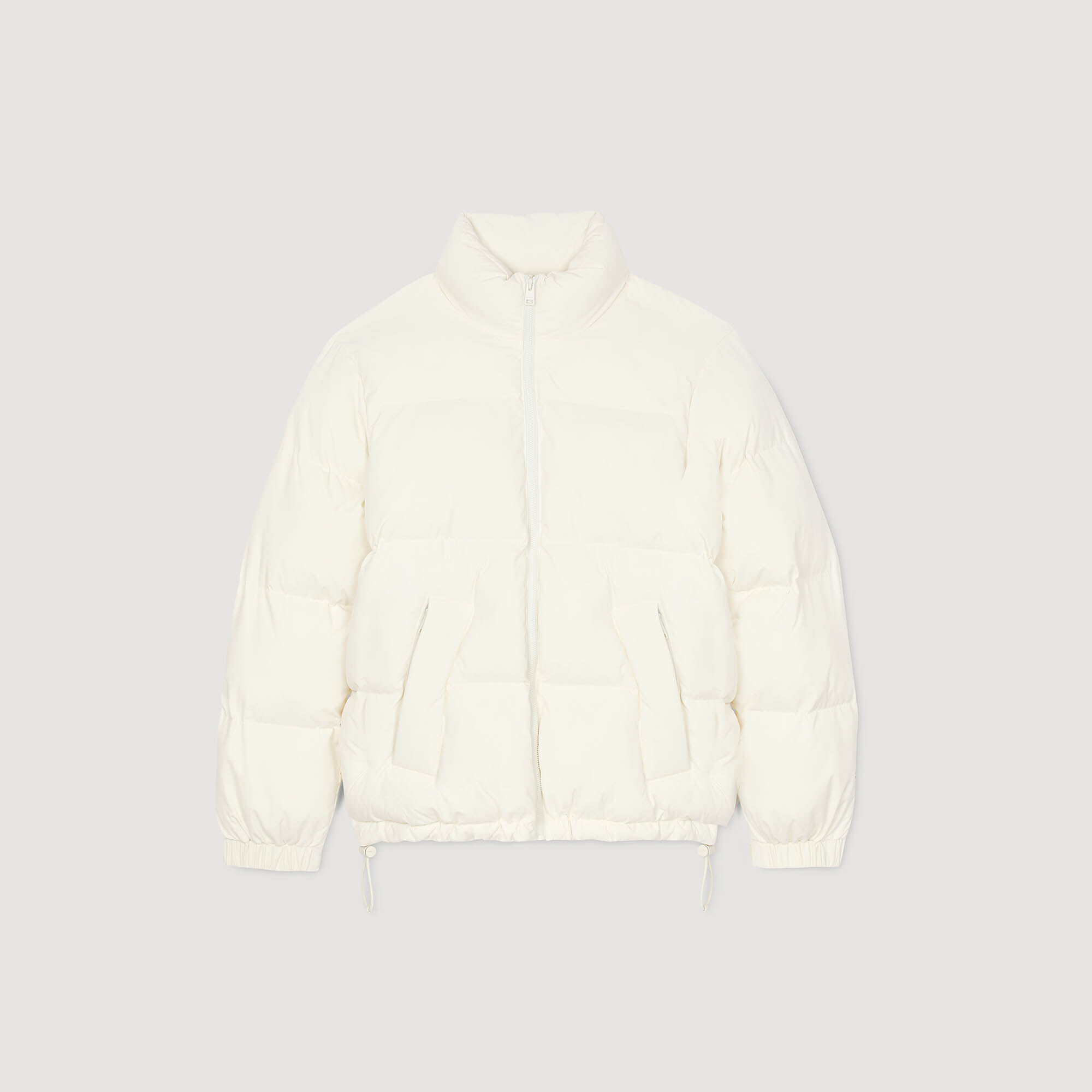 Hooded puffer with high collar