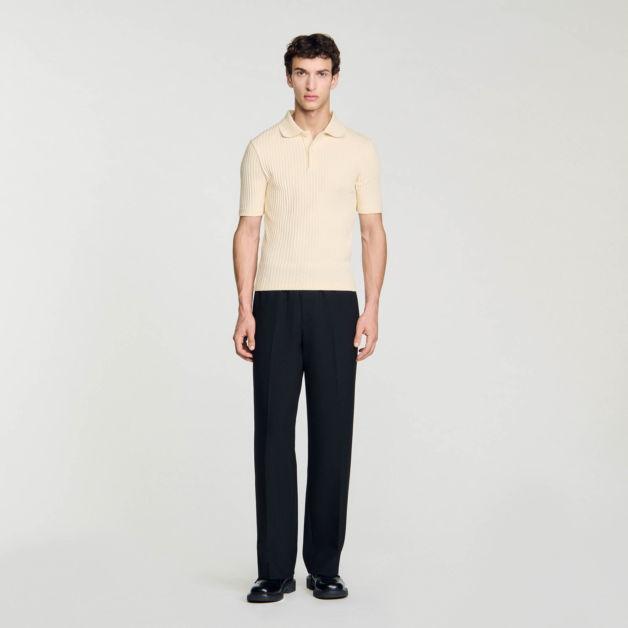 Cotton polo shirt white beige for Men Sandro Paris
