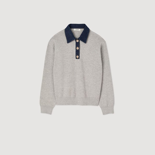 Jumper with denim collar