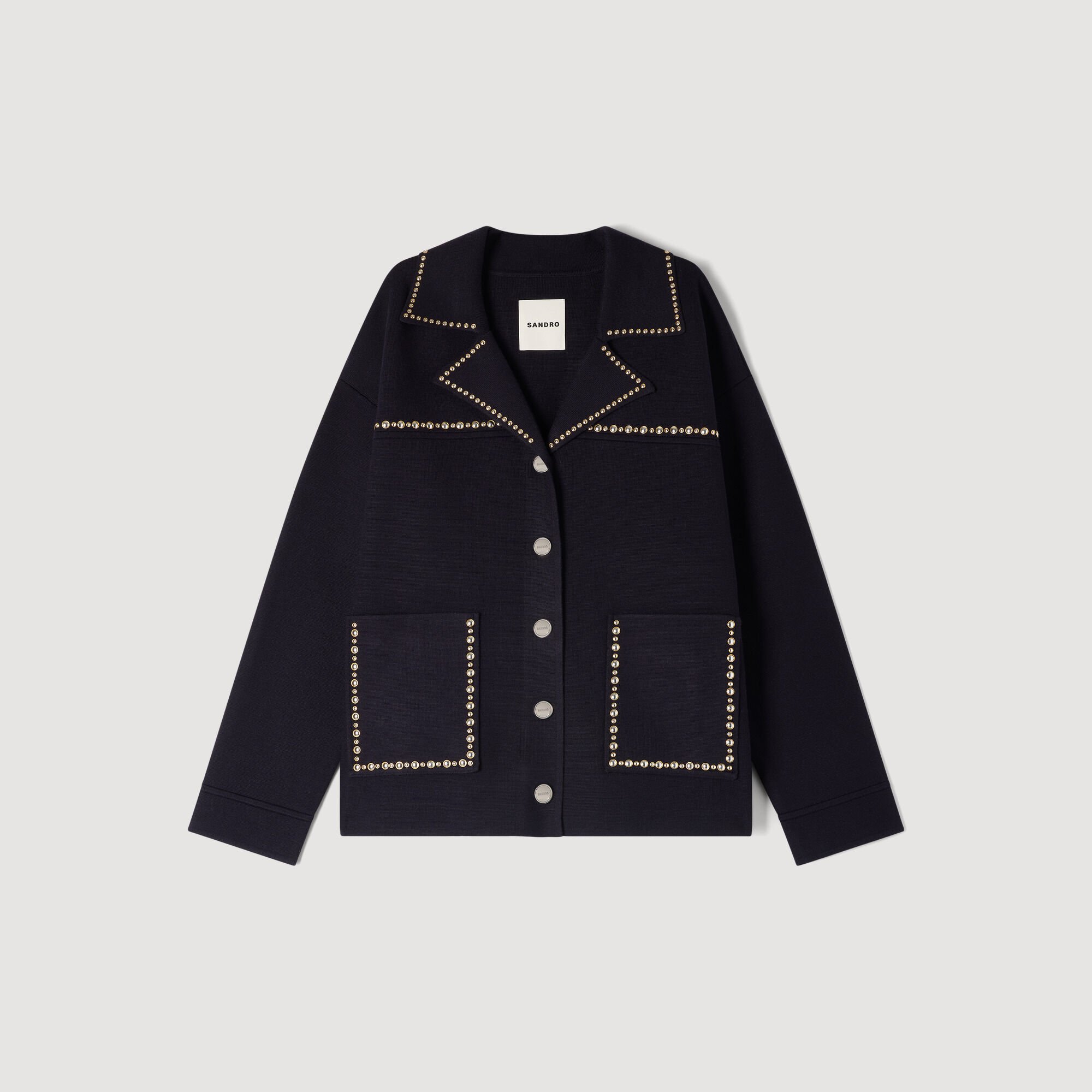 Studded blazer collar cardigan