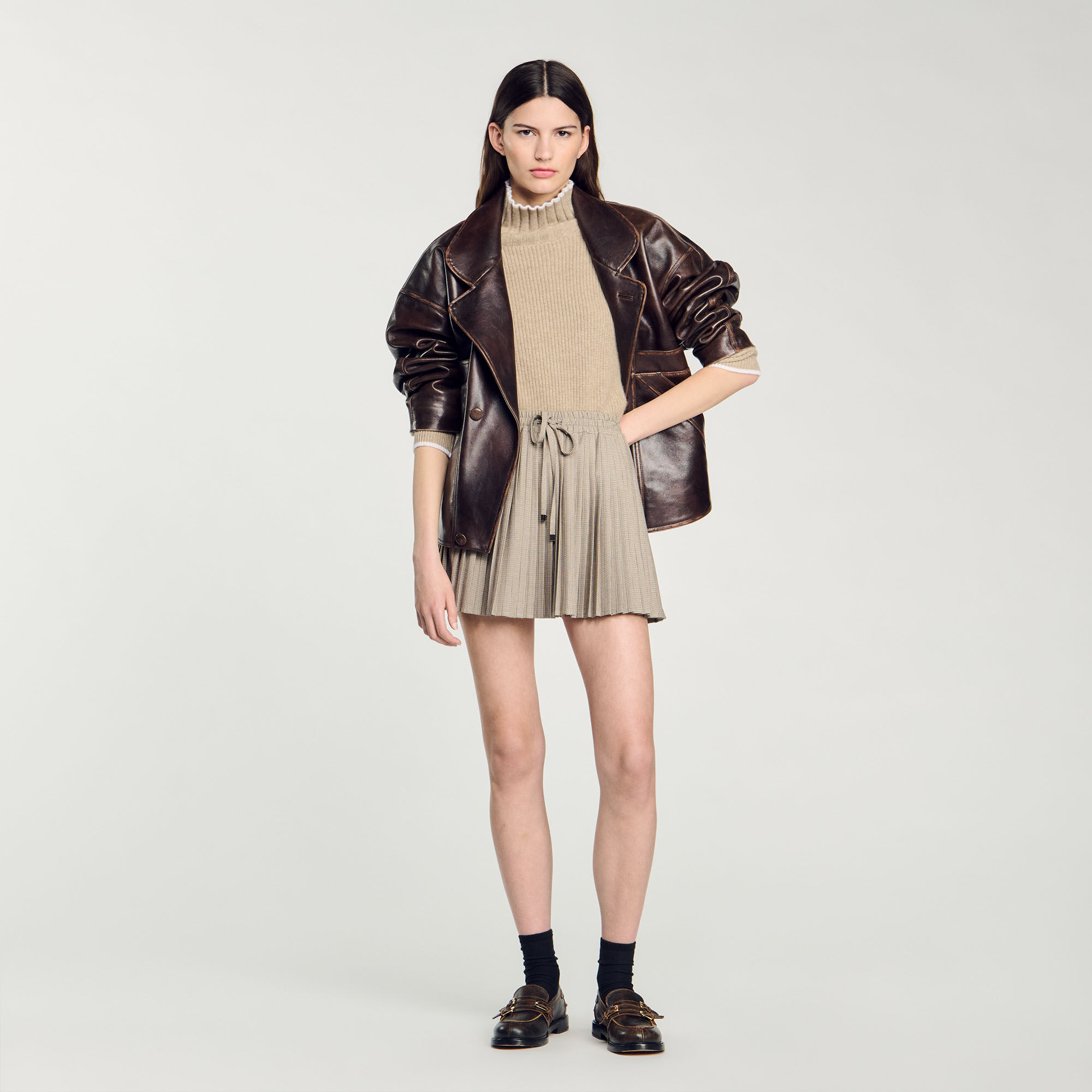 Sandro brown leather skirt store