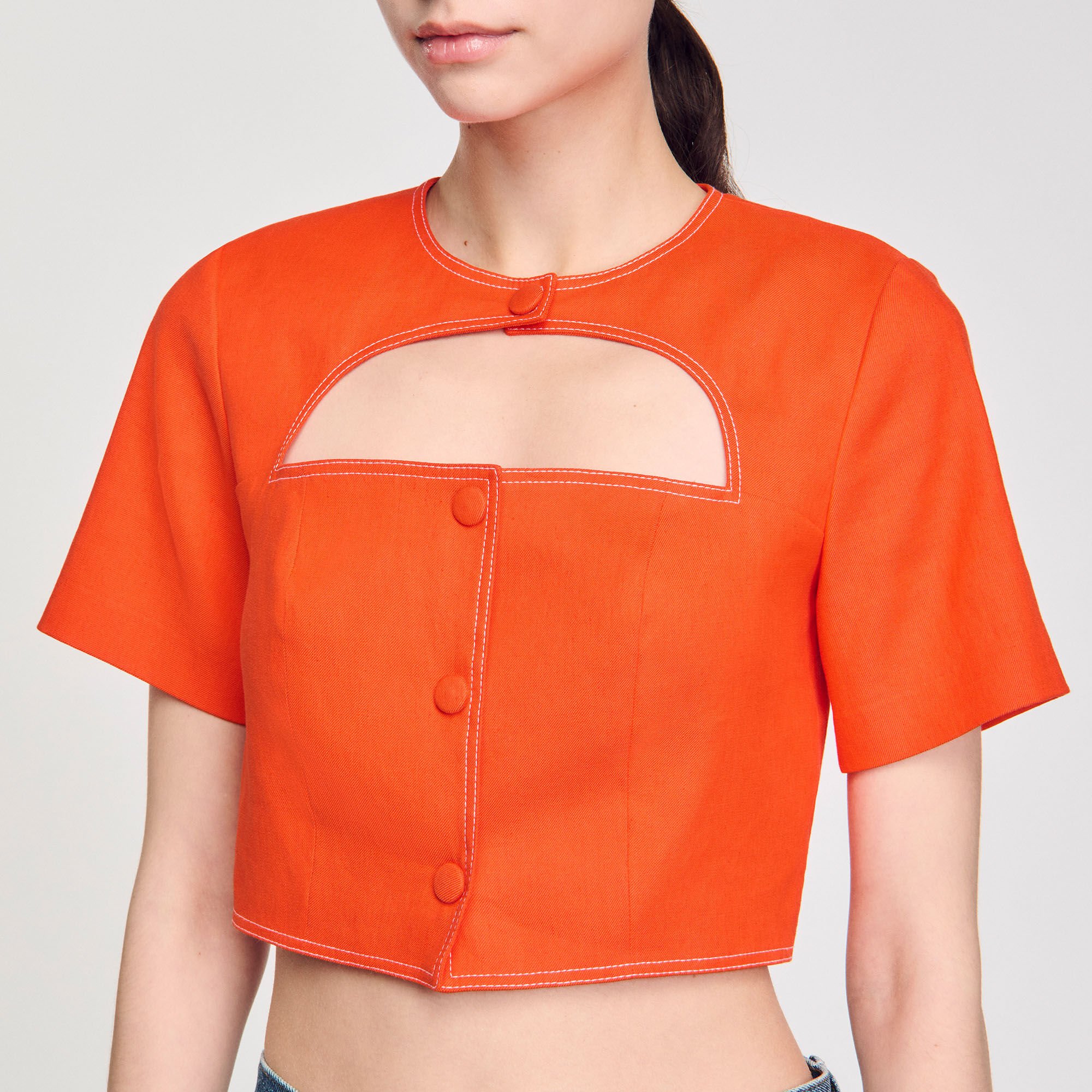 人気ブランド新作豊富 Crop top Women For orange / yellow design cutaway with トップス