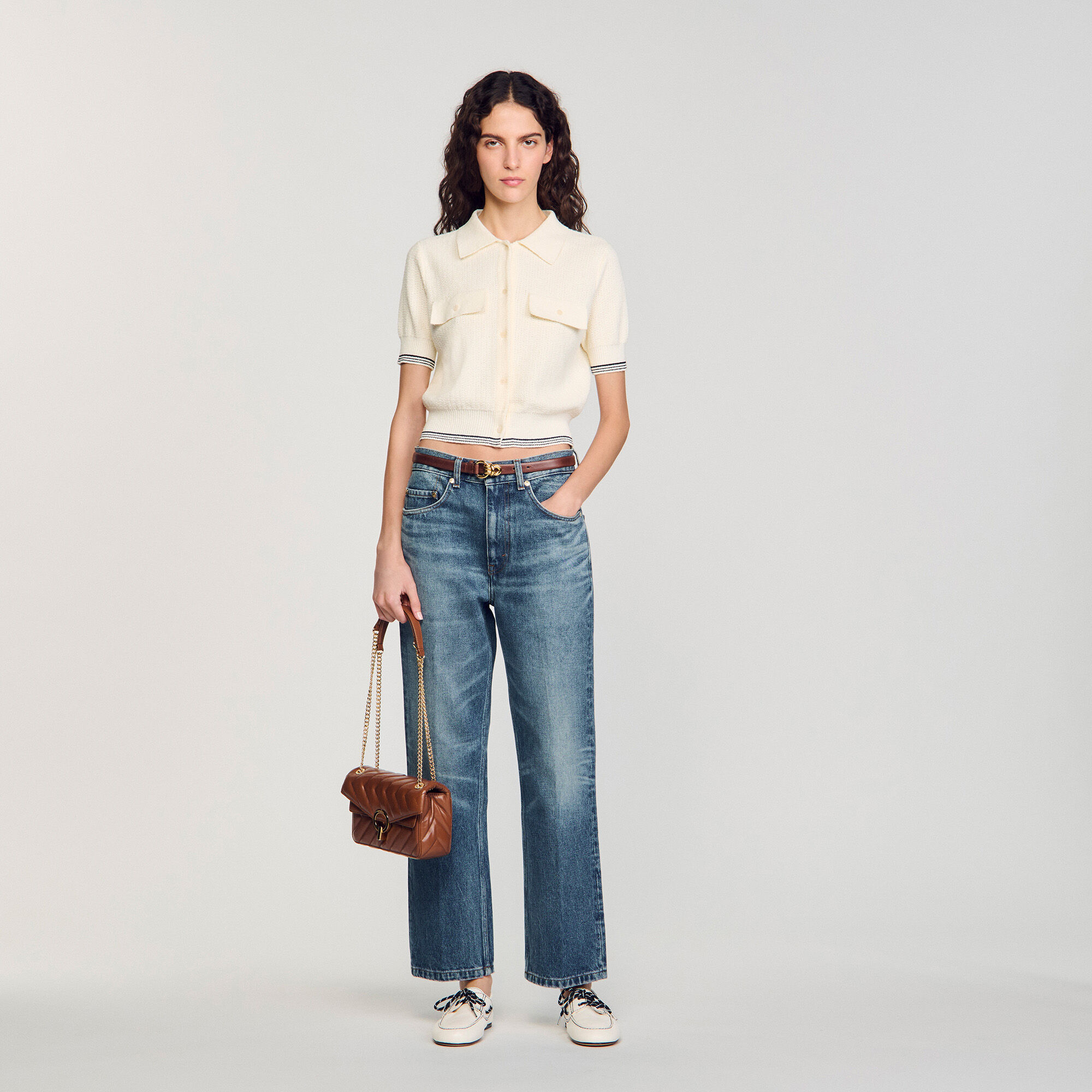 Yza small plain leather bag brown For Women | Sandro Paris