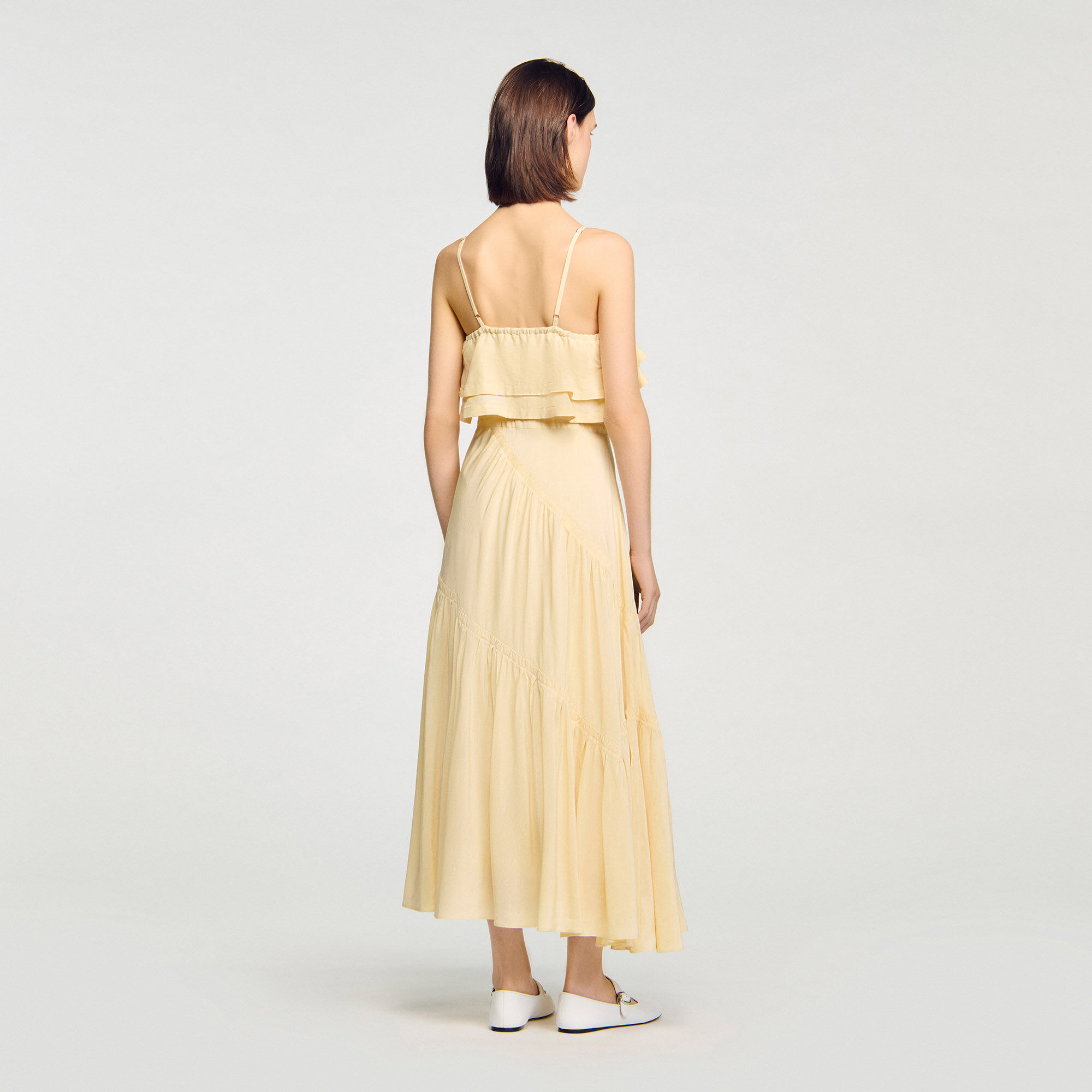 Ruffled maxi dress white / beige For Women | Sandro Paris