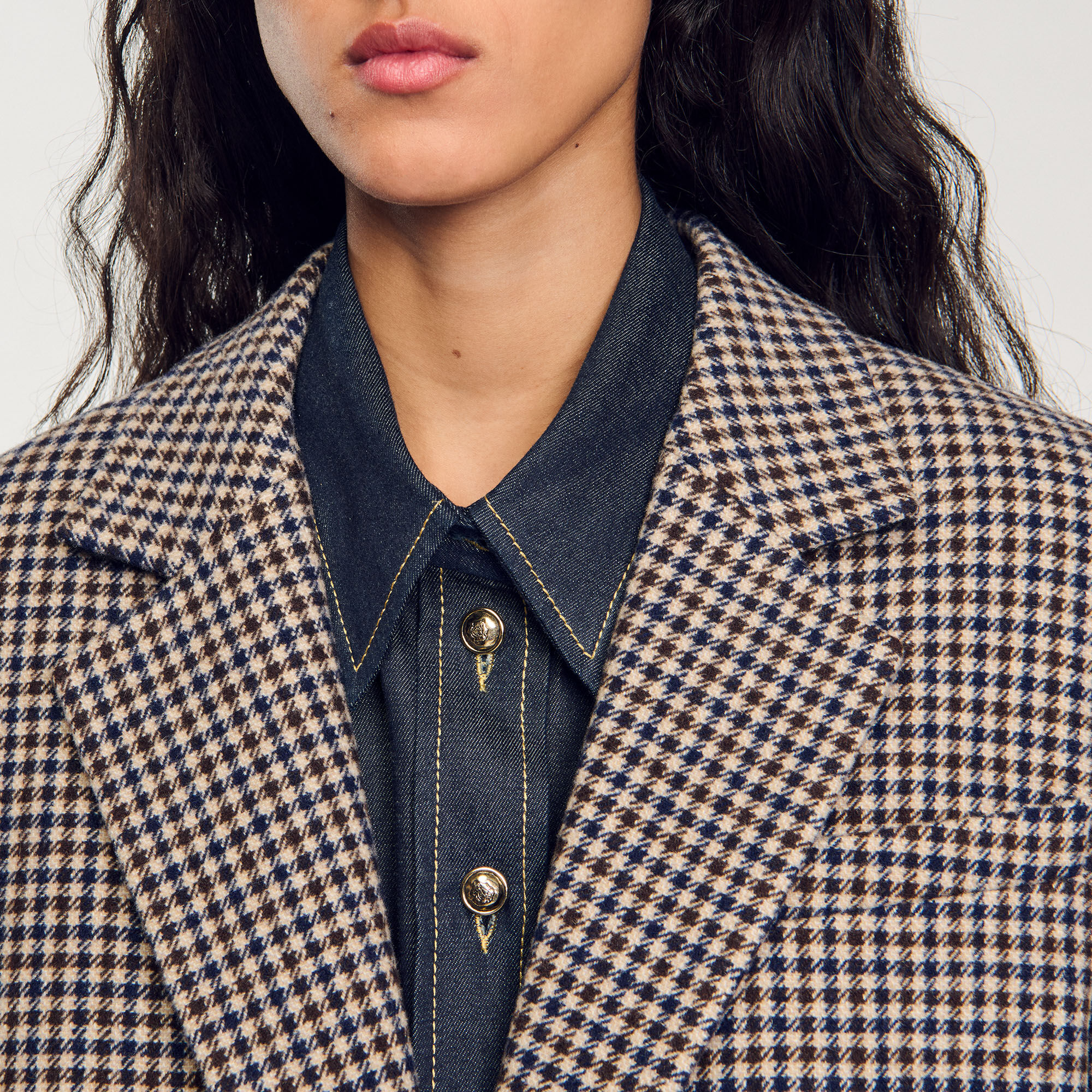 Small-check suit jacket blue For Women | Sandro Paris