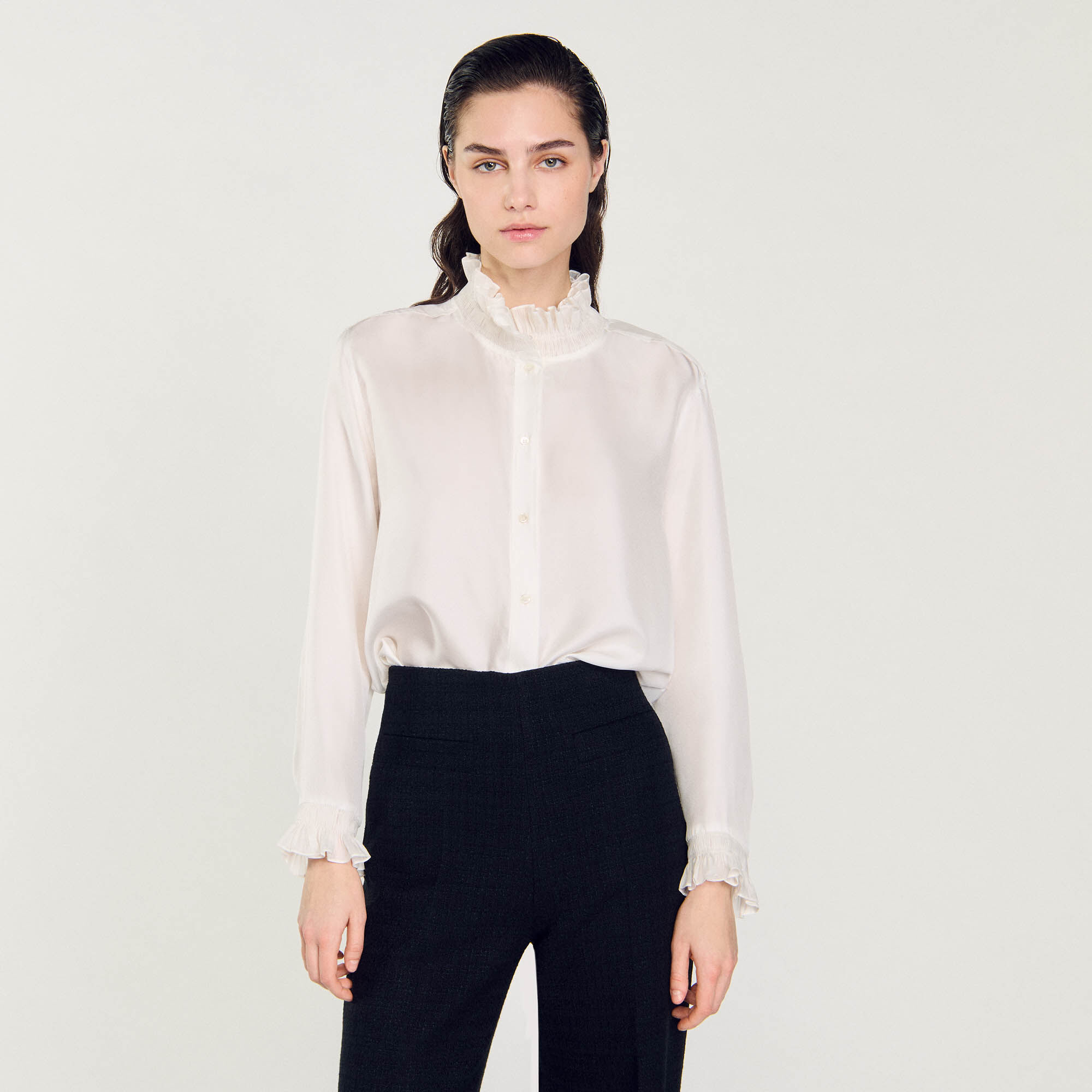 Silk shirt with gathered collar