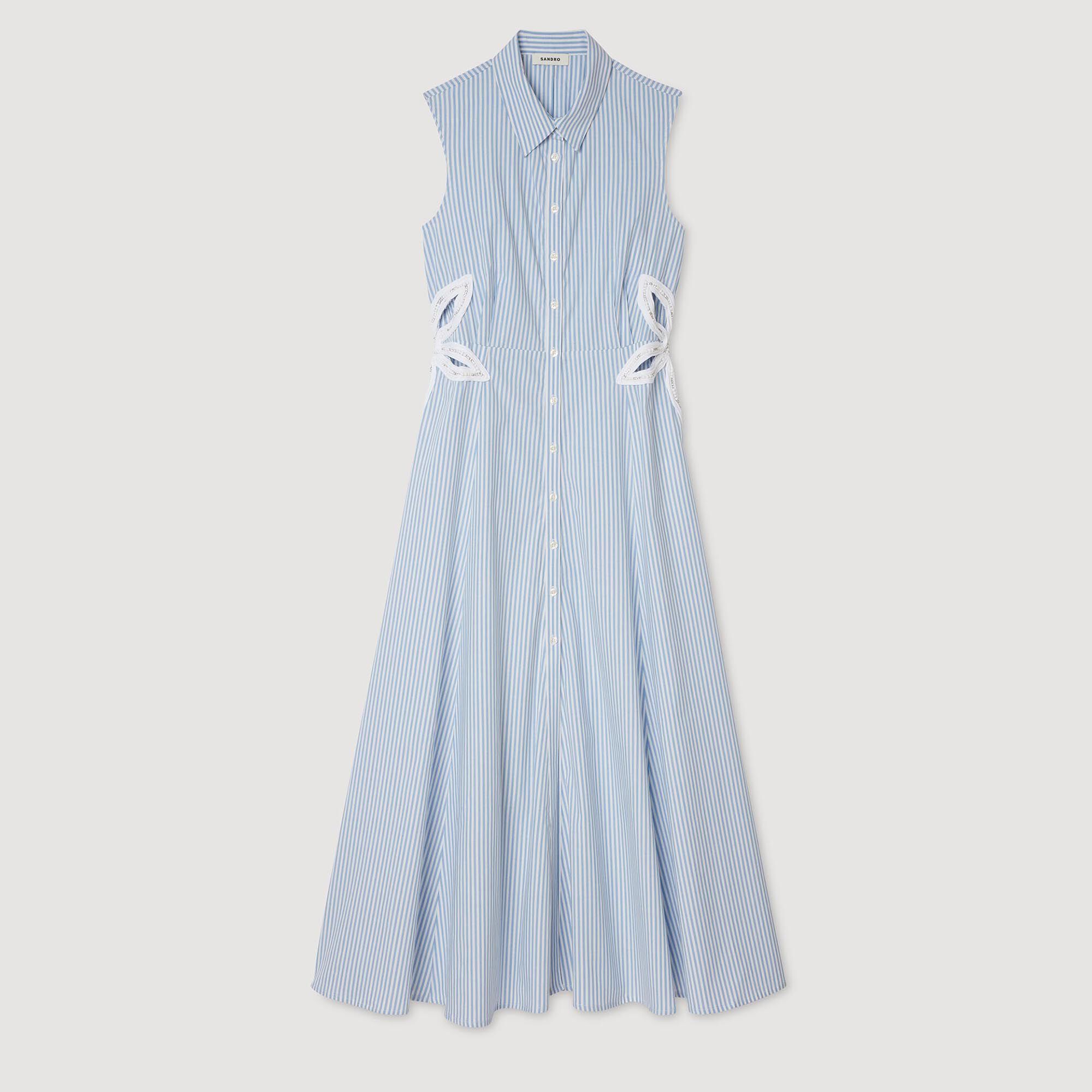 SANDRO☆ストライプ ティアードマキシドレス♪【送料込】 Stripy embroidered maxi dress blue For Women | Sandro Paris