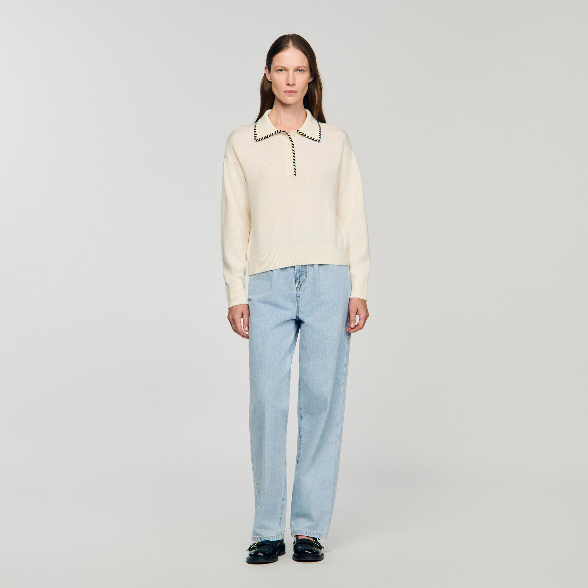 Contrast polo-neck knit jumper