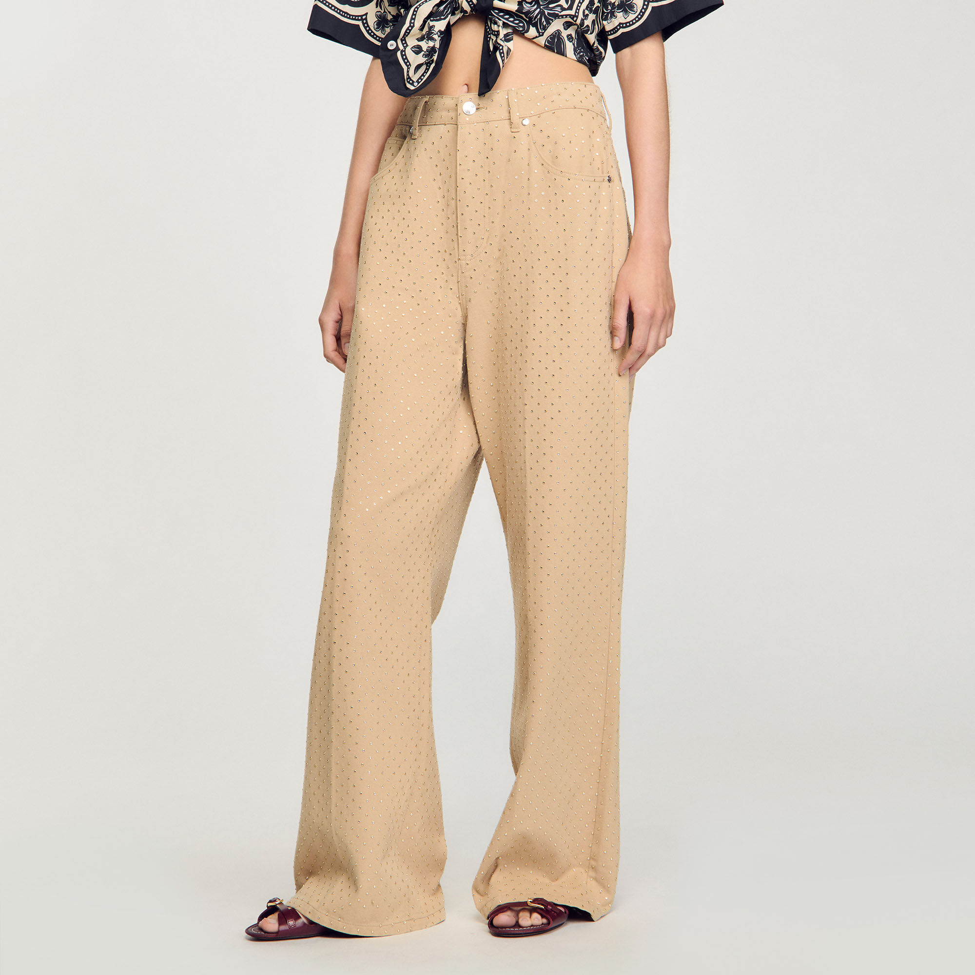 ★パリ発 sandro★ パール ハイウエスト ツイード パンツ ECRU Beaded jeans For Women | Sandro Paris