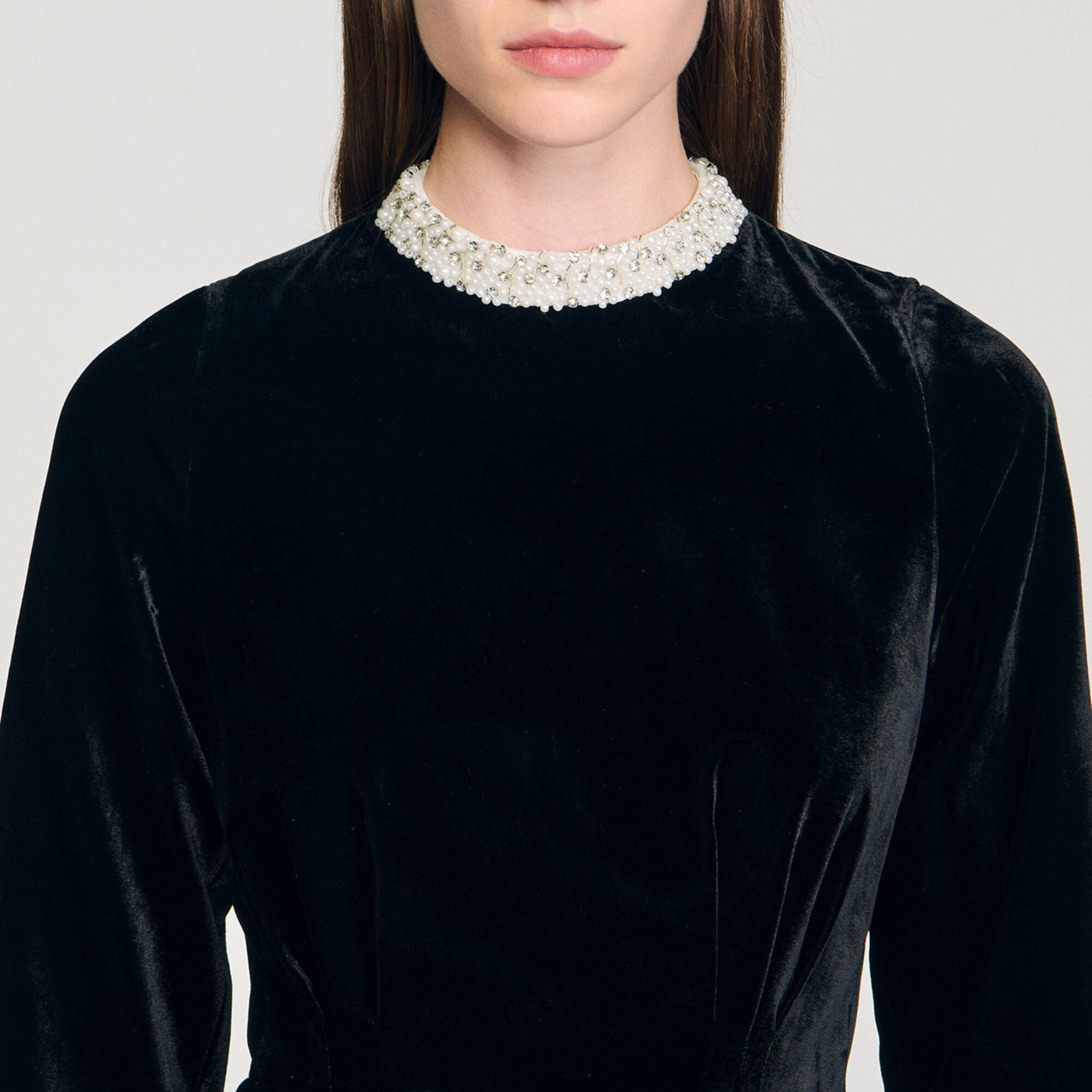 Beaded velvet short dress black / gray For Women | Sandro Paris