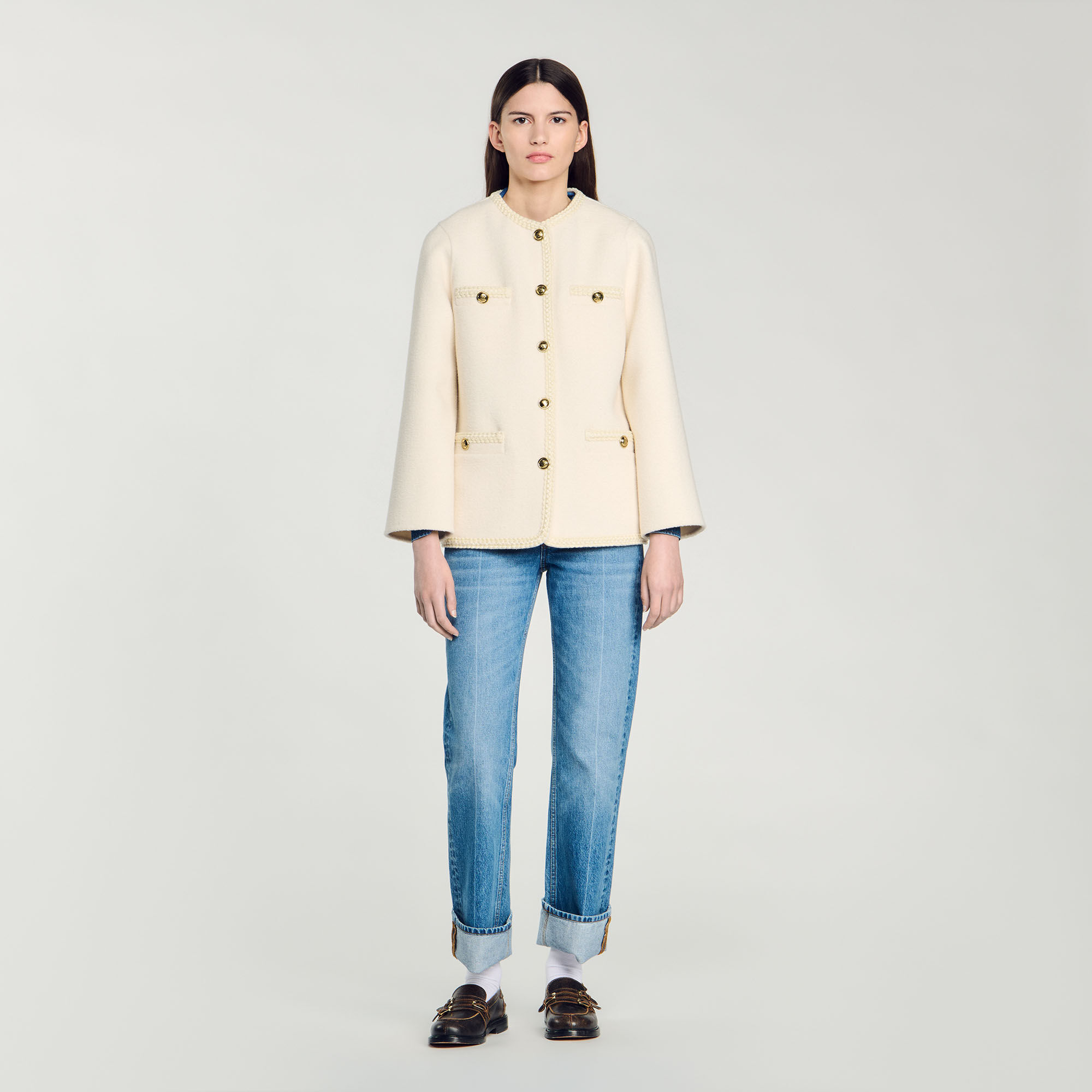 Sandro tweed jacket finished with braid trim sales