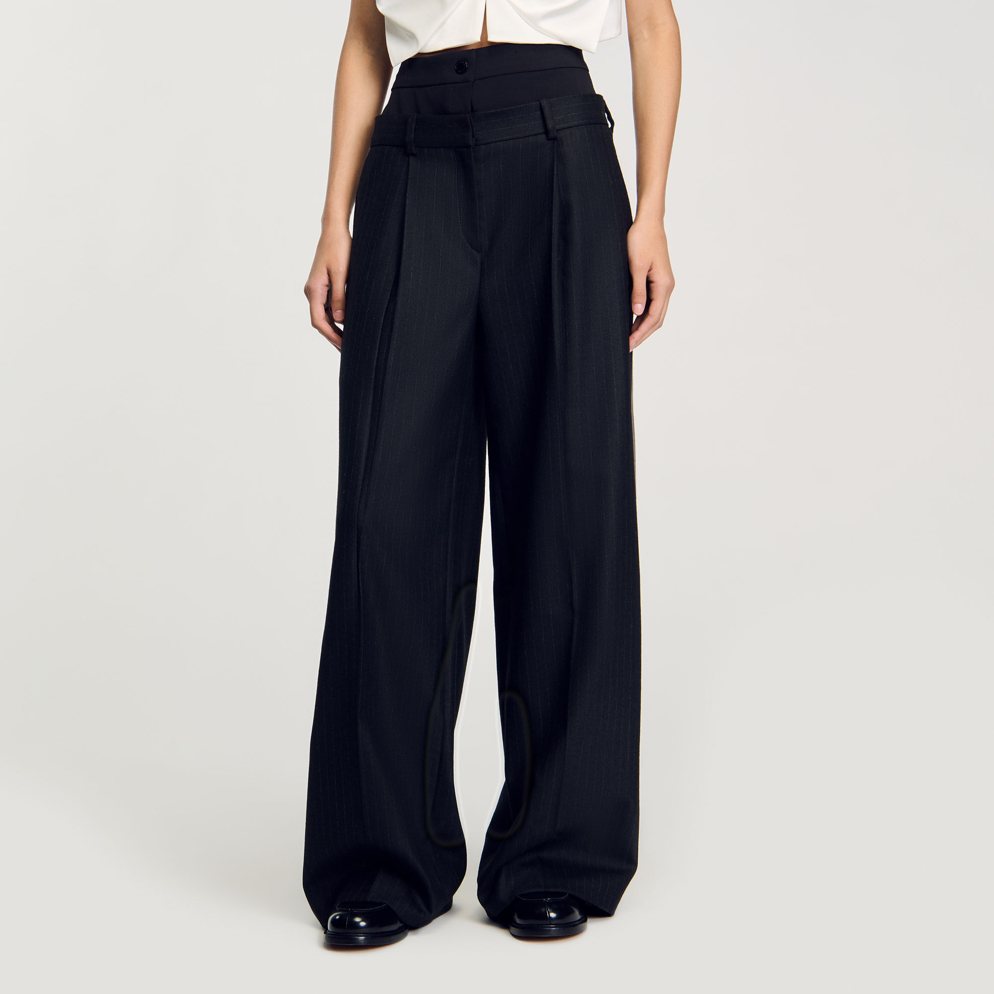 Striped double waistband trousers