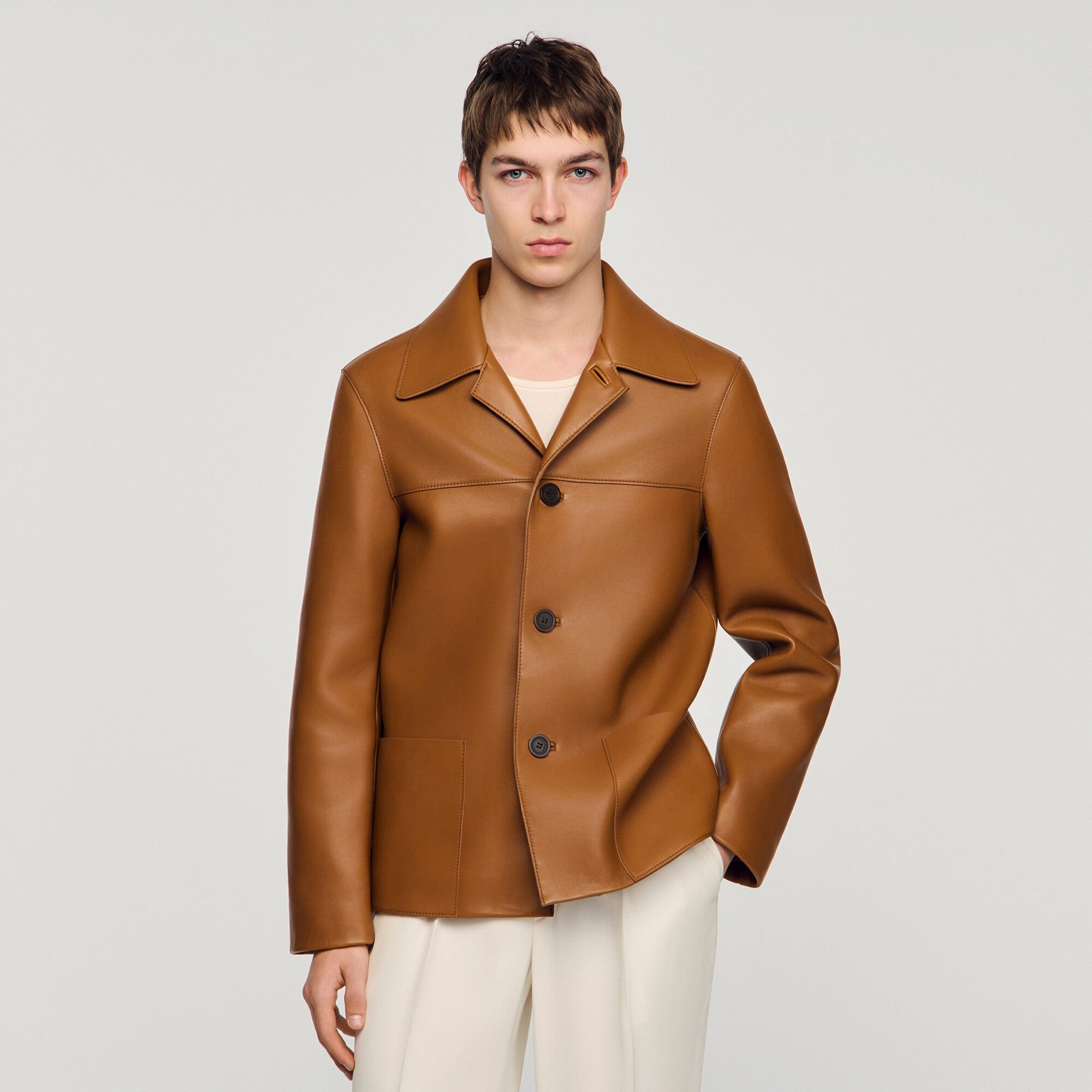Buttoned lambskin jacket