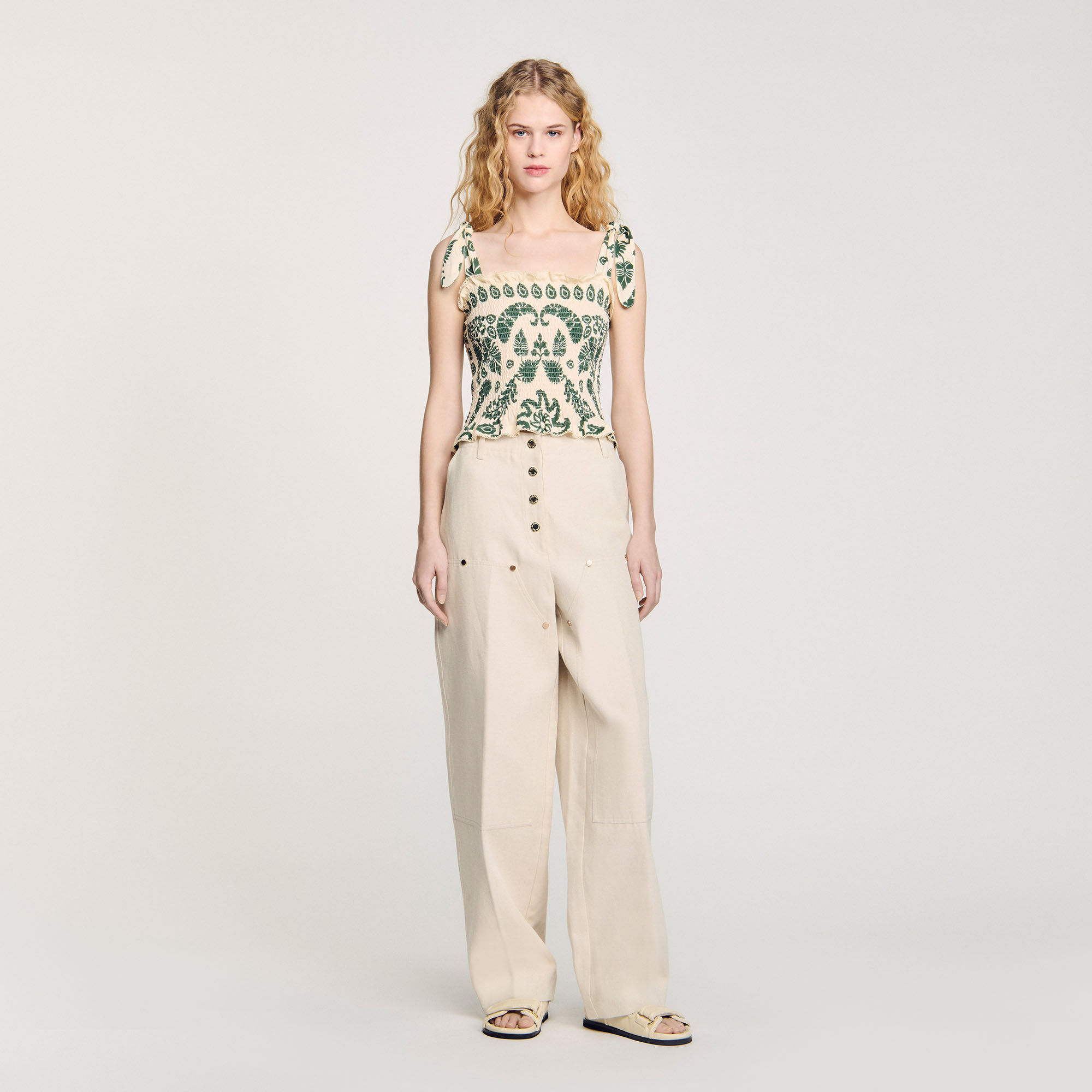 T-shirt with beaded details blue For Women | Sandro Paris