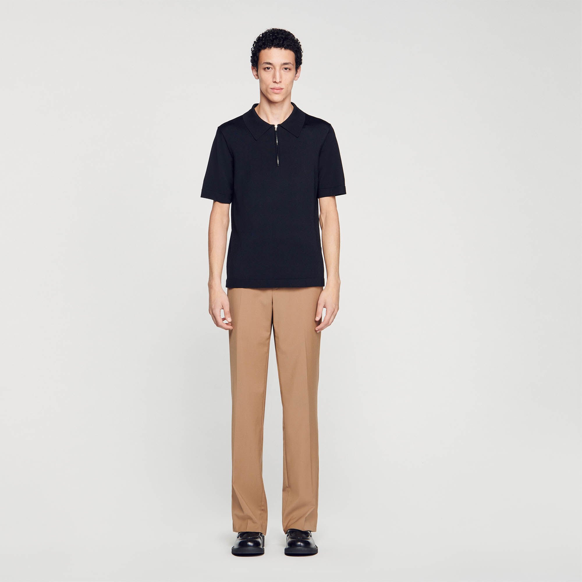 Knitted polo shirt with zip collar