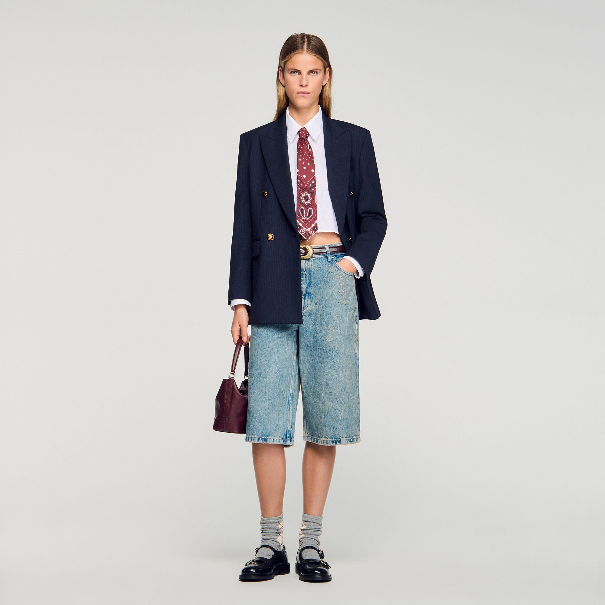 Distressed denim Bermuda shorts