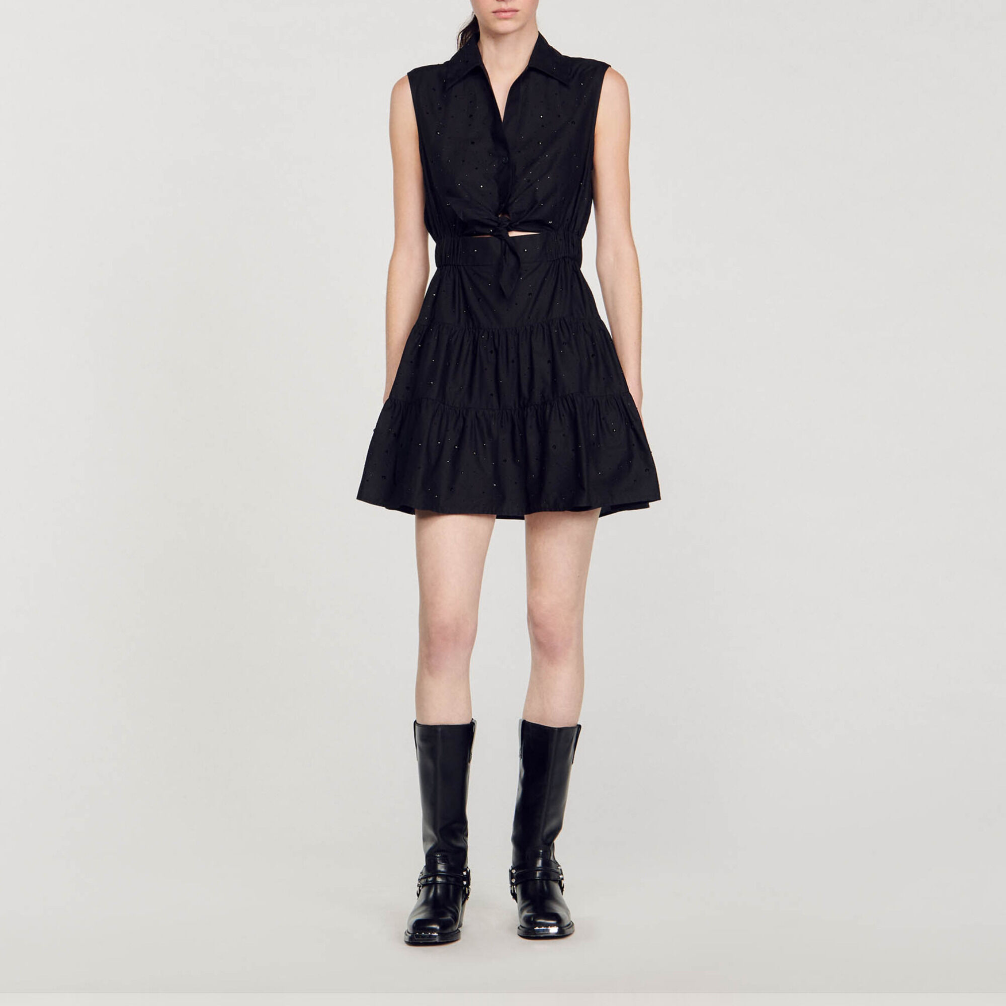 Short draped dress with rhinestones black gray For Women Sandro Paris