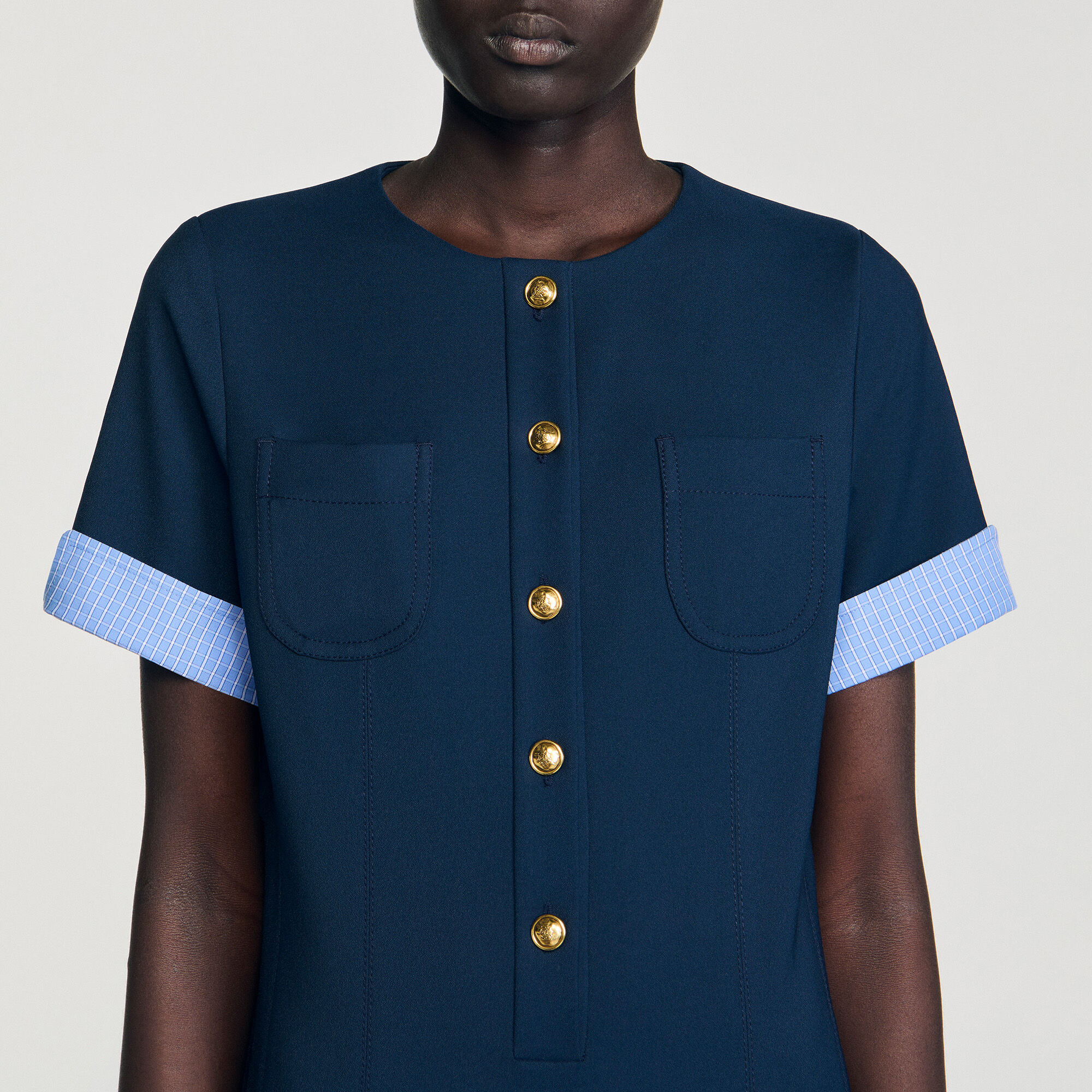 Sandroミニワンピースネイビー36 Sandroミニワンピースネイビー36 Mini dress with detachable collar