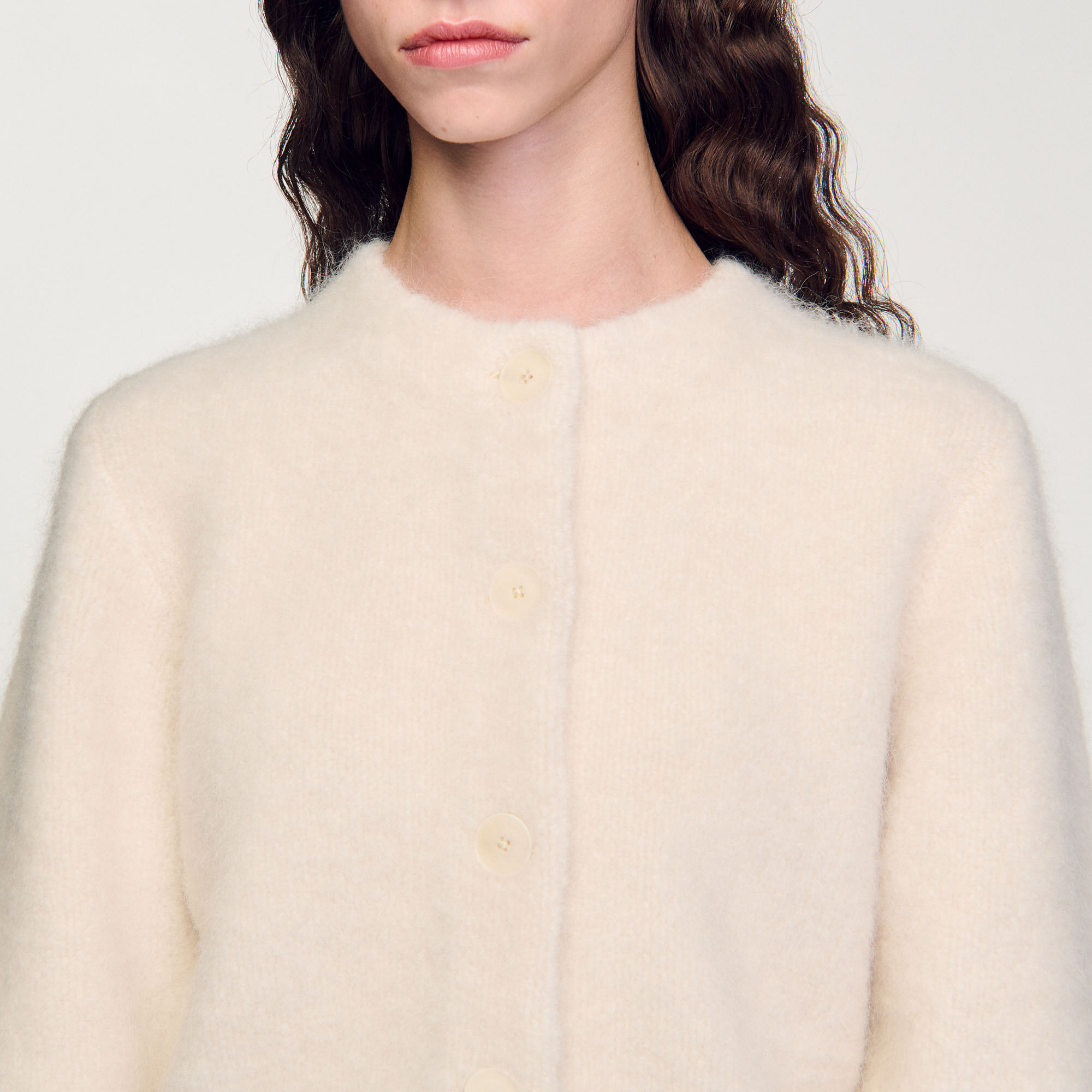 Cropped fluffy knit cardigan