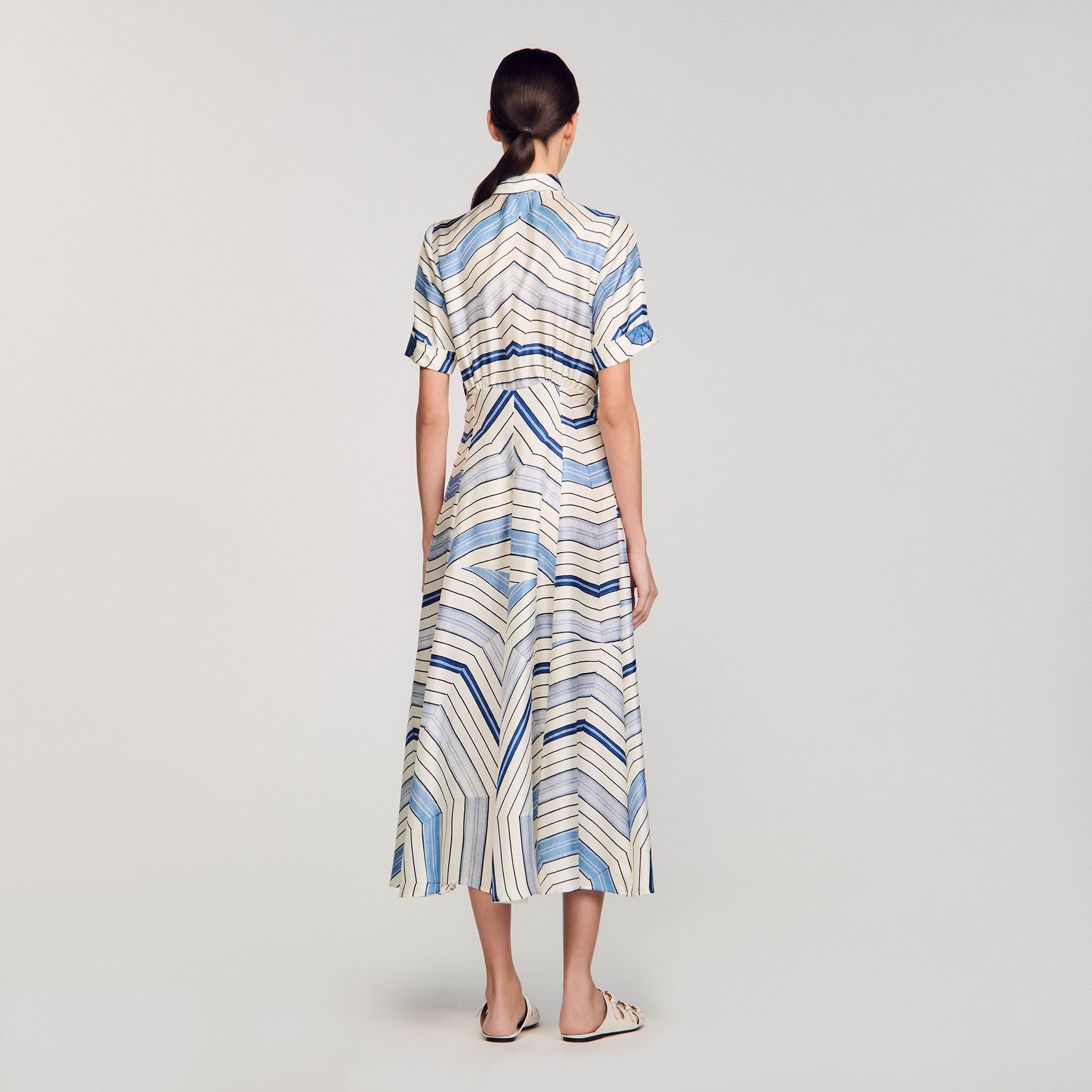 Spiral-motif silk midi dress
